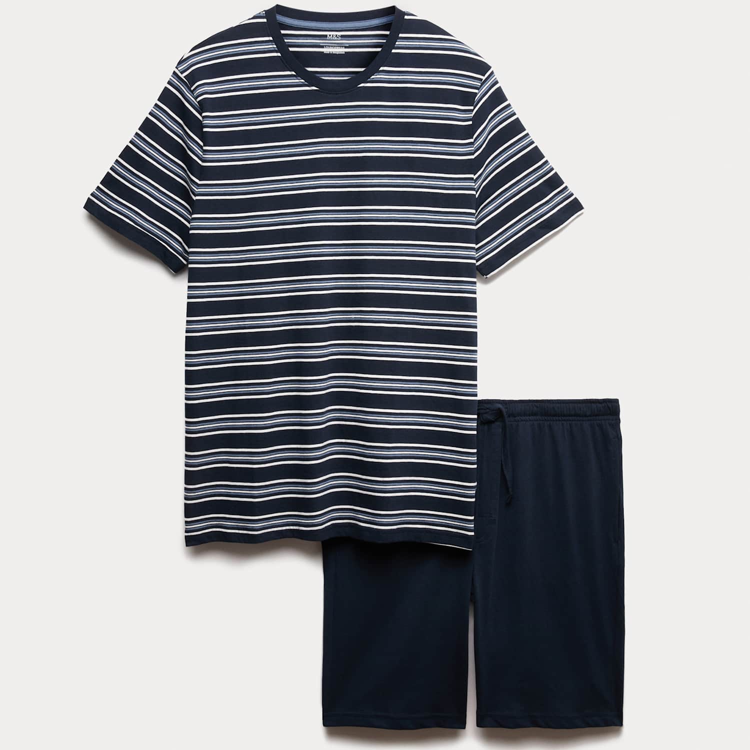 M&S Men's Pure Cotton Striped Pyjama Set - L - Navy Mix