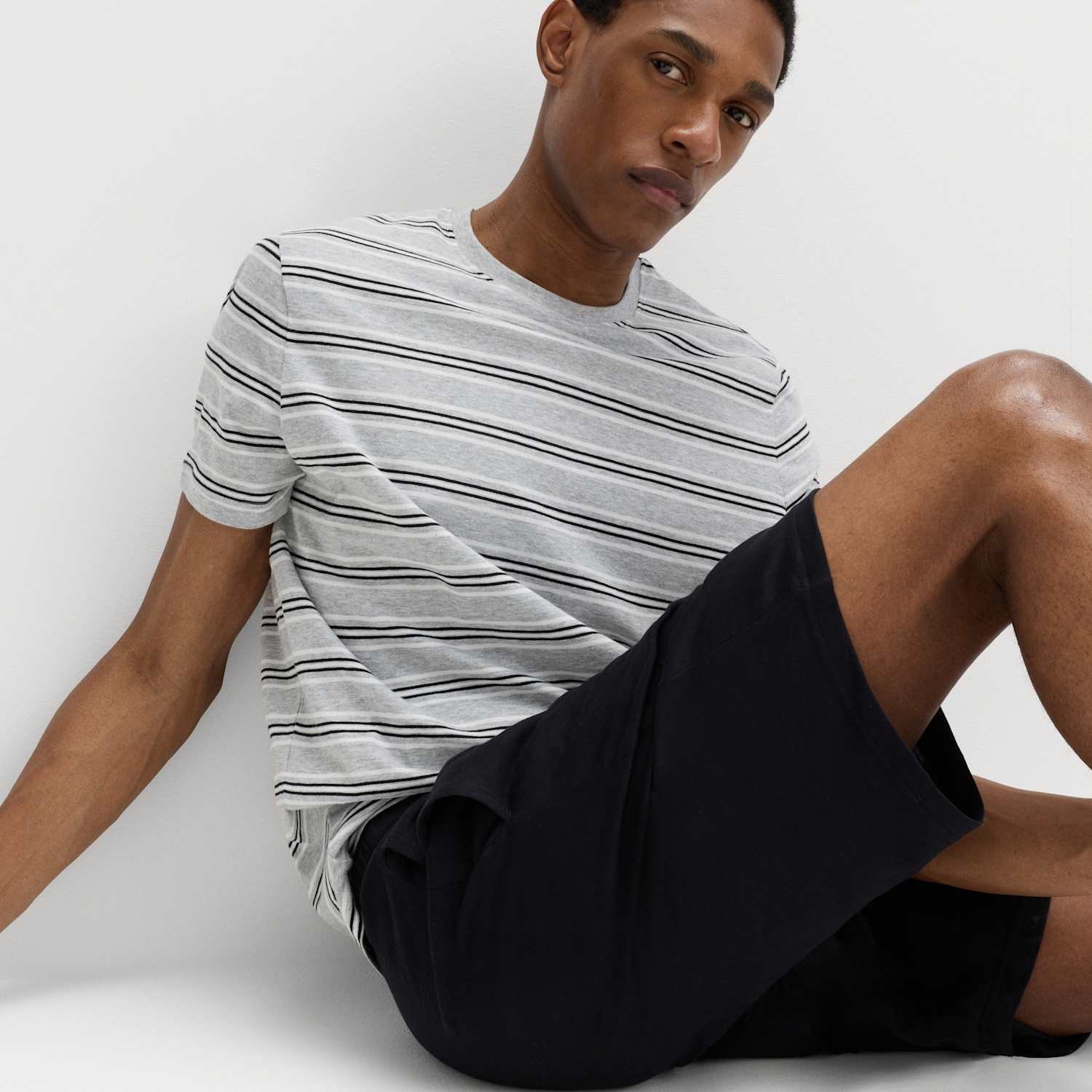 M&S Men's Pure Cotton Striped Pyjama Set - L - Grey Mix