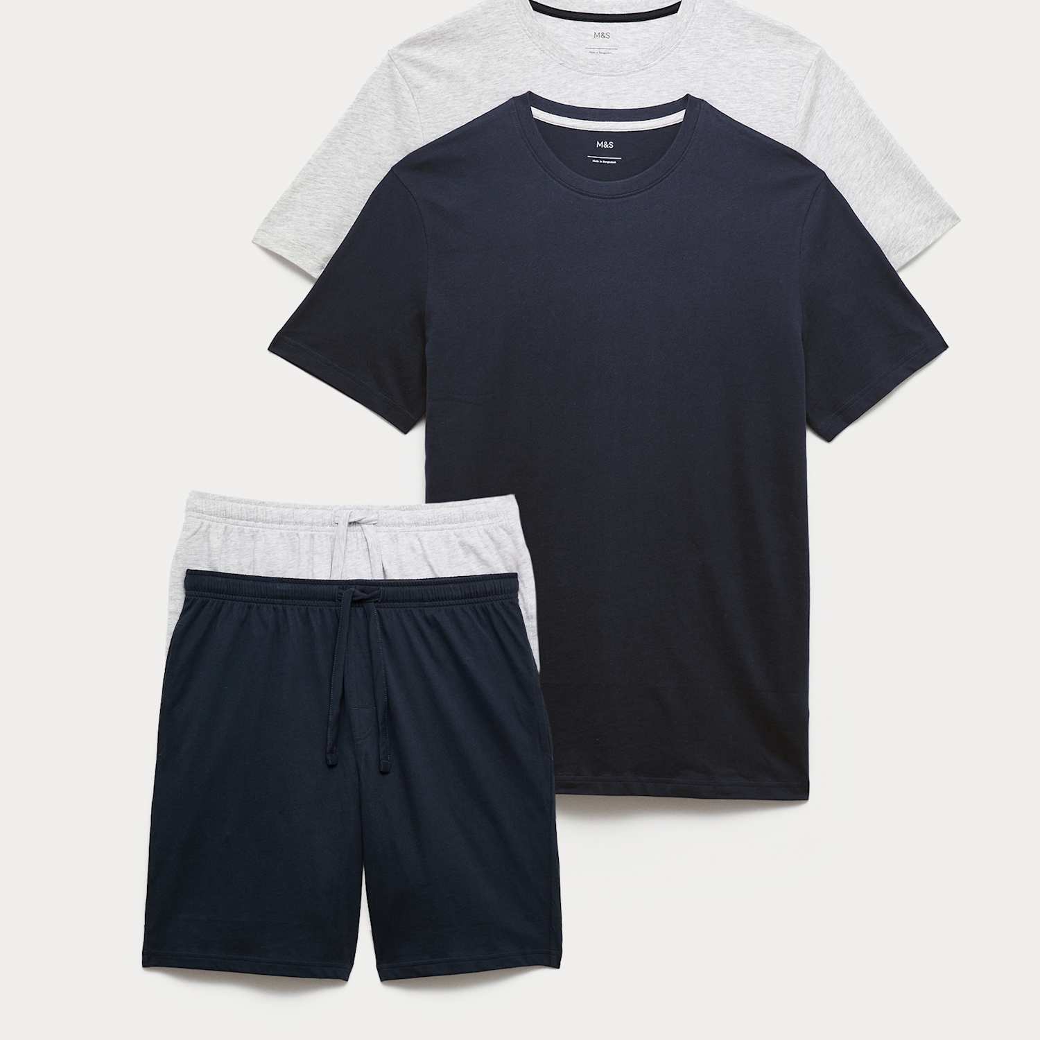 M&S Men's 2 Pack Pure Cotton Pyjama Sets - L - Navy Mix