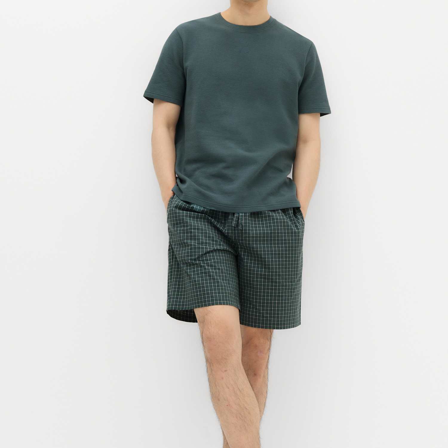 M&S Men's Cotton Rich Waffle Checked Pyjama Set - XL - Green Mix