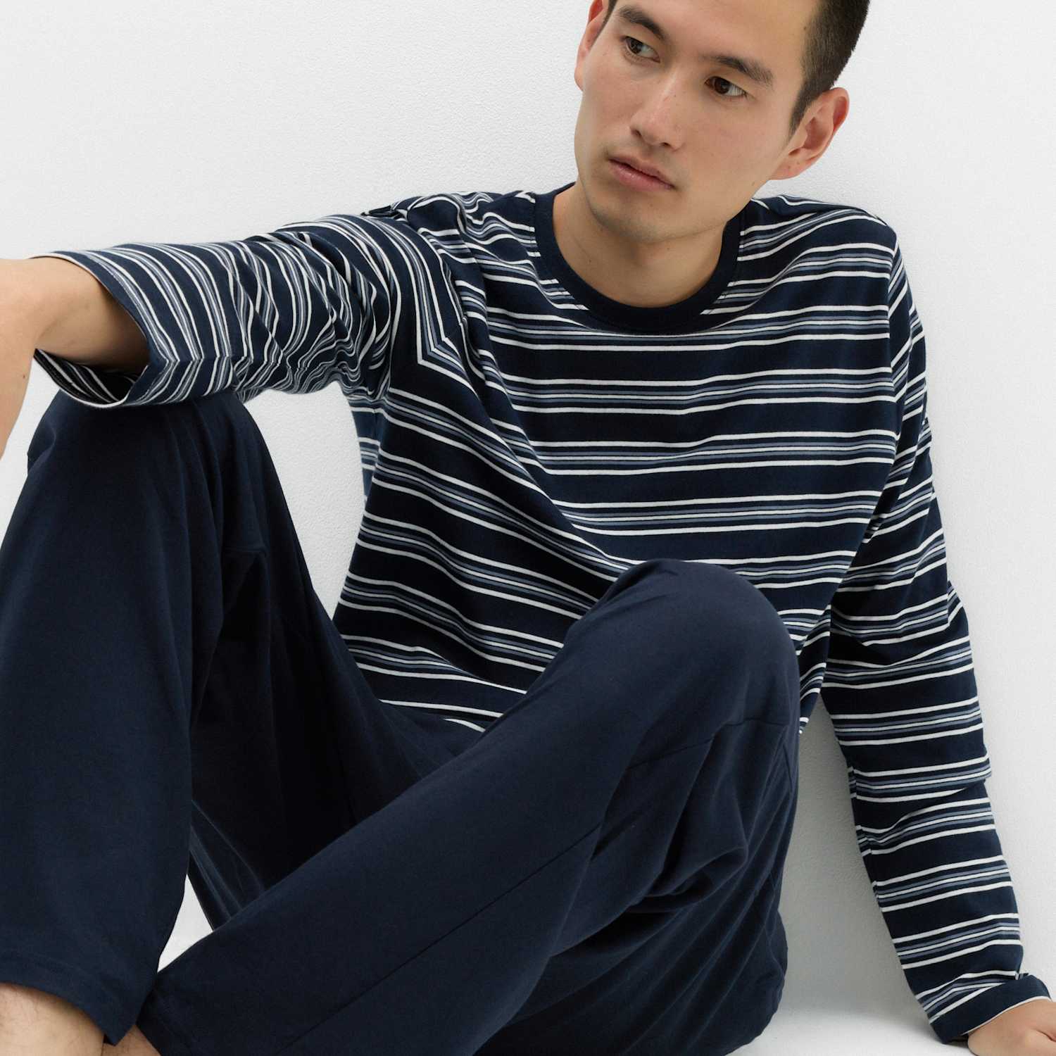 M&S Men's Pure Cotton Striped Pyjama Set - 2XL - Navy Mix
