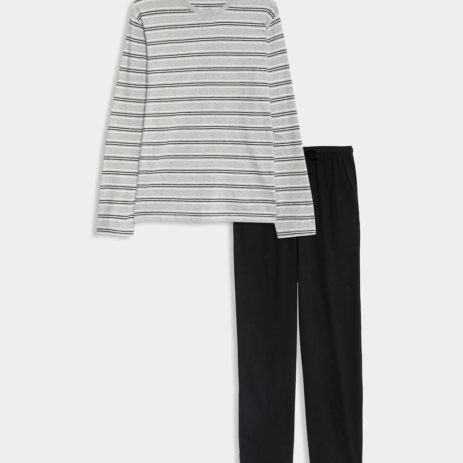 M&S Men's Pure Cotton Striped Pyjama Set - XL - Grey Mix
