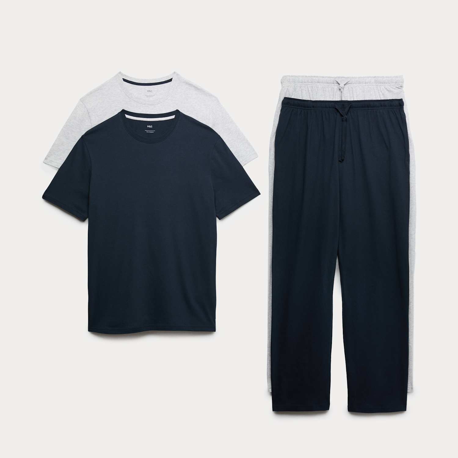 M&S Men's 2 Pack Pure Cotton Pyjama Sets - L - Navy Mix