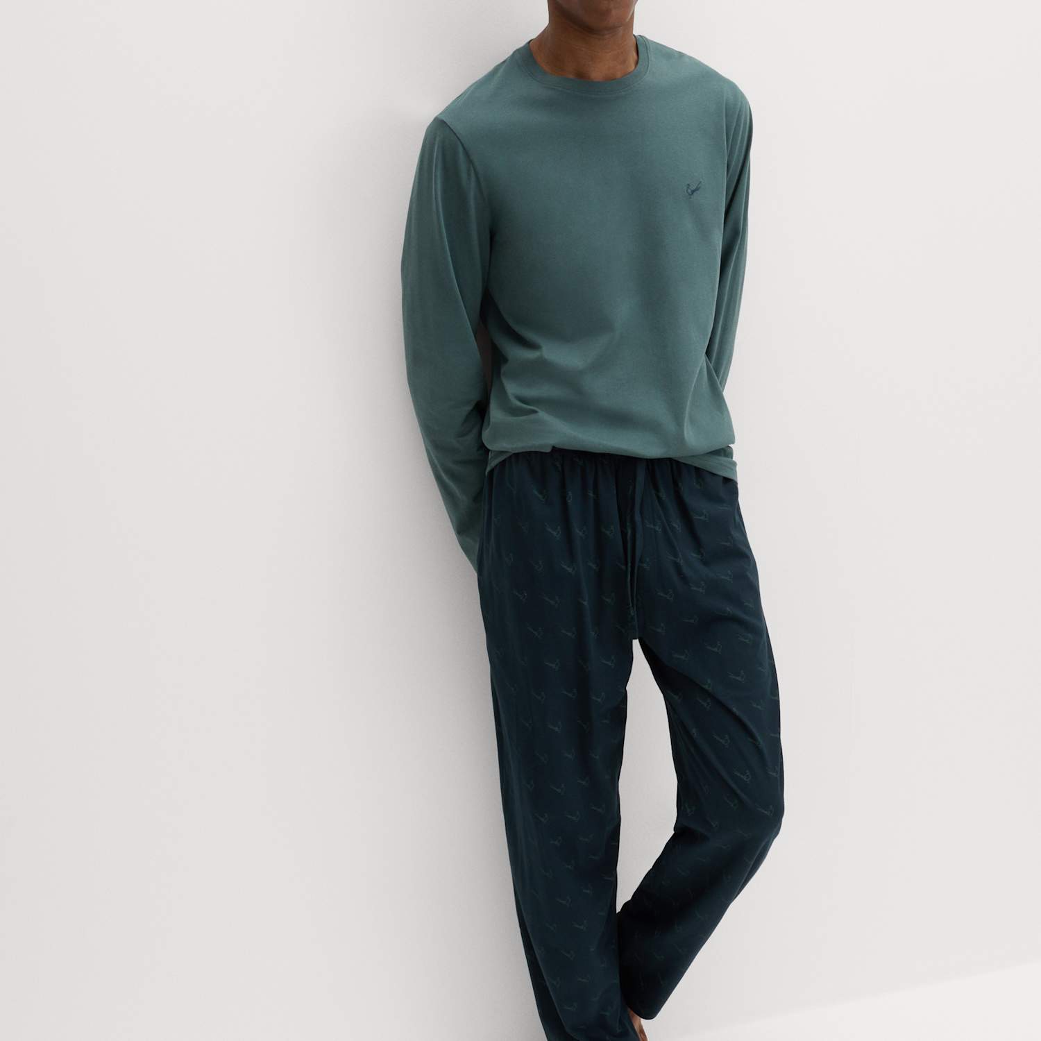 M&S Men's Pure Cotton Pheasant Print Pyjama Set - M - Green Mix
