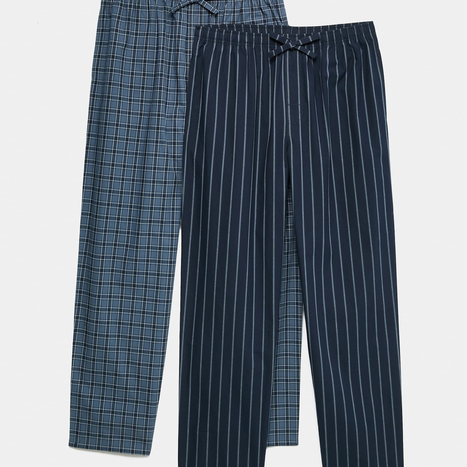 M&S Men's Pack Of Two Cotton Pyjama Bottoms - 2XL - Blue Mix