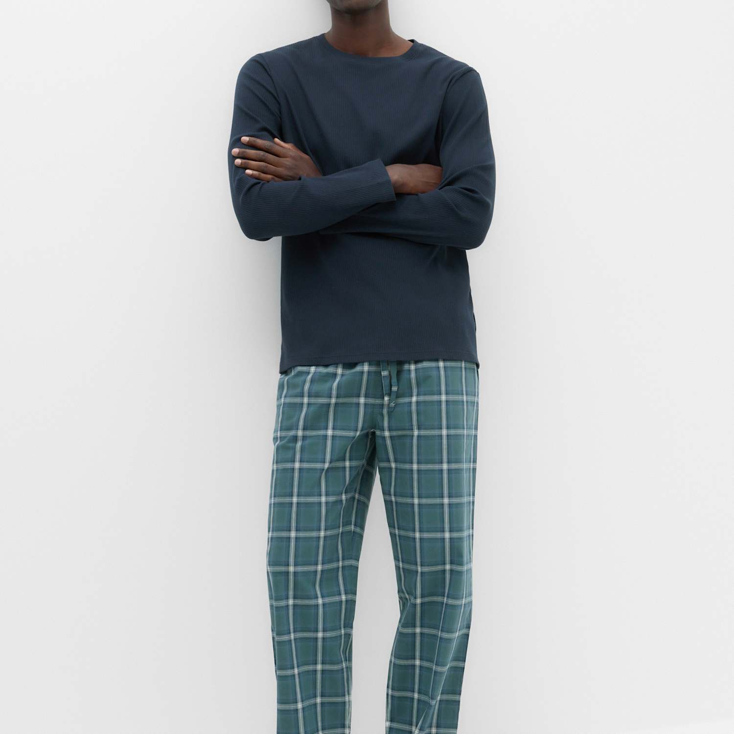 M&S Men's Pure Cotton Checked Pyjama Set - M - Green Mix