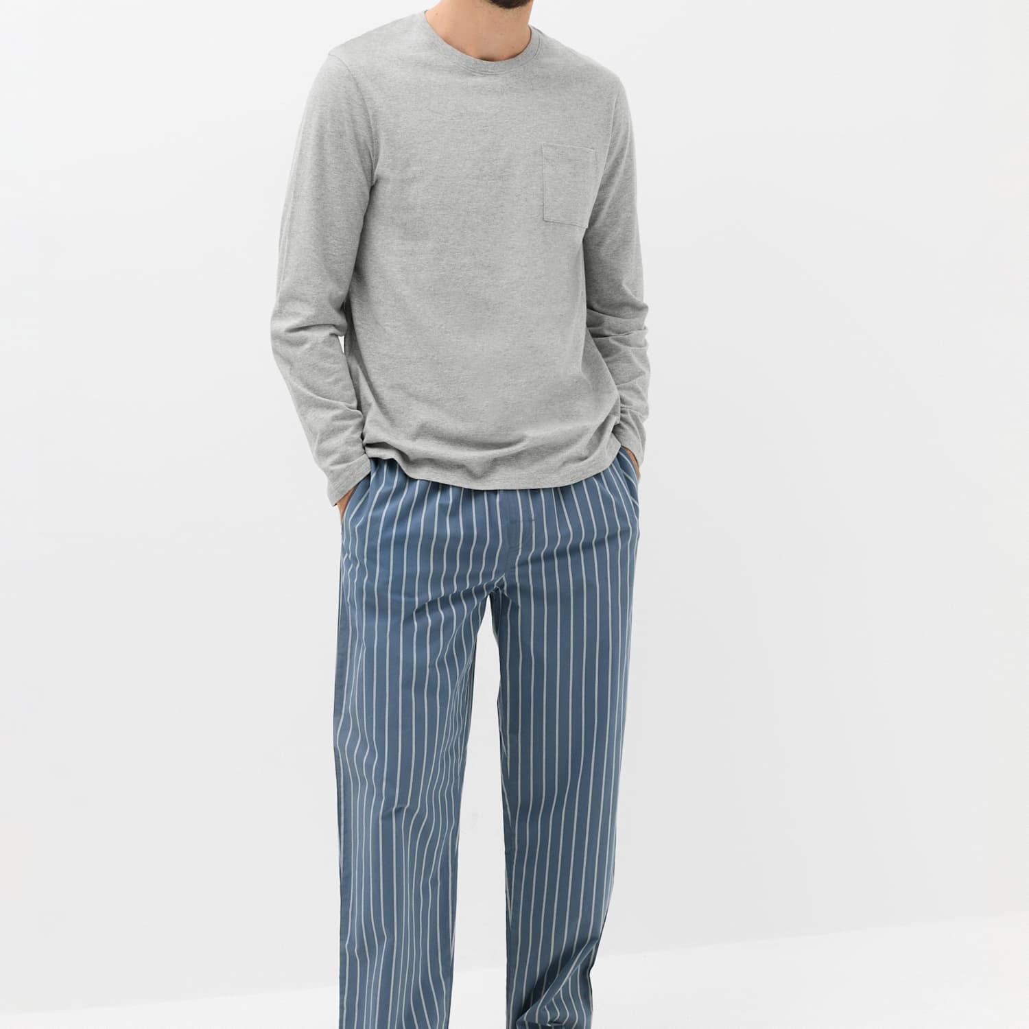 M&S Men's Pure Cotton Striped Pyjama Set - XL - Blue Mix