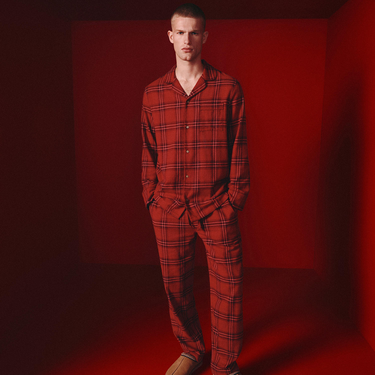 M&S Men's Pure Cotton Checked Christmas Family Pyjamas - S - Red Mix