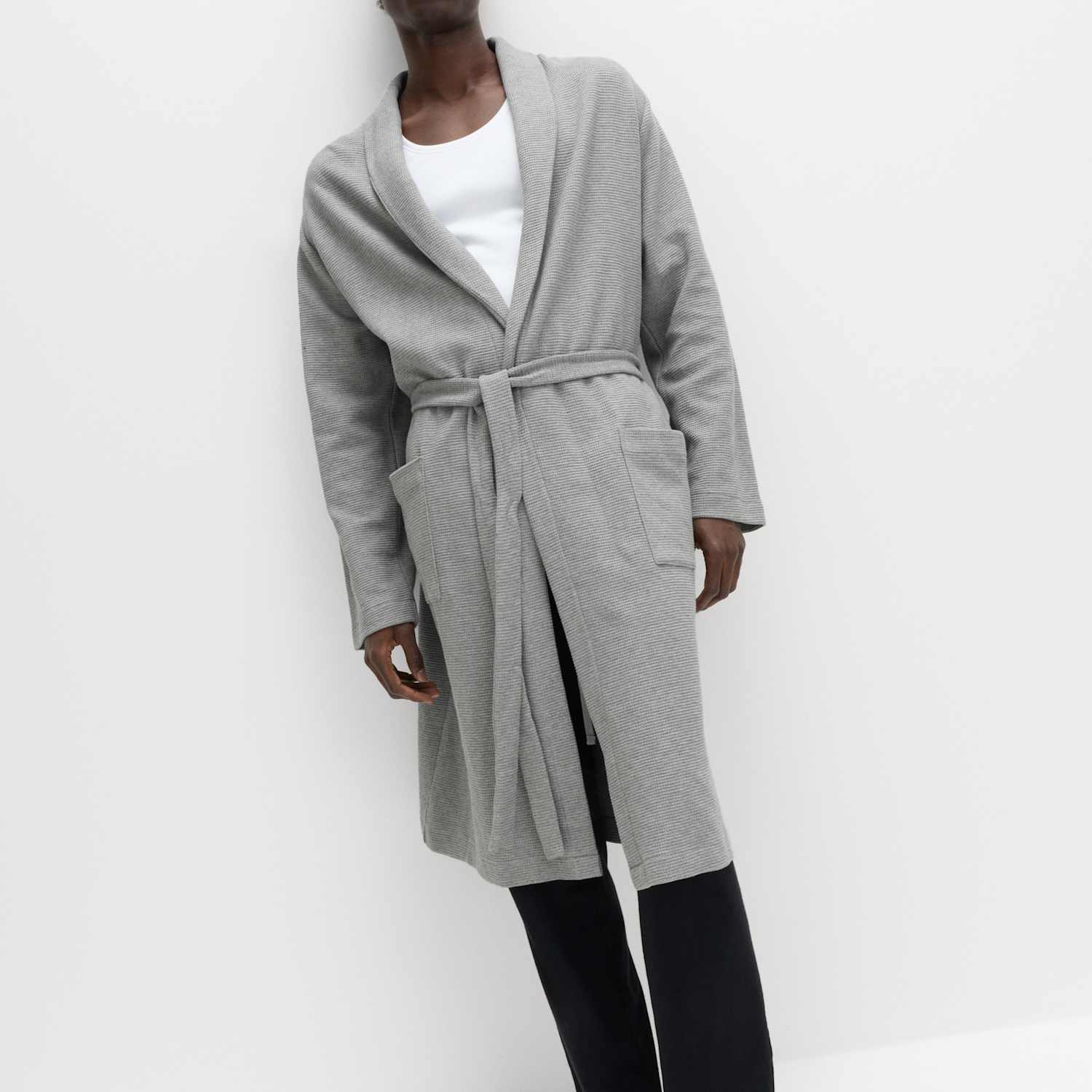 M&S Men's Pure Cotton Waffle Lightweight Dressing Gown - L - Grey Mix