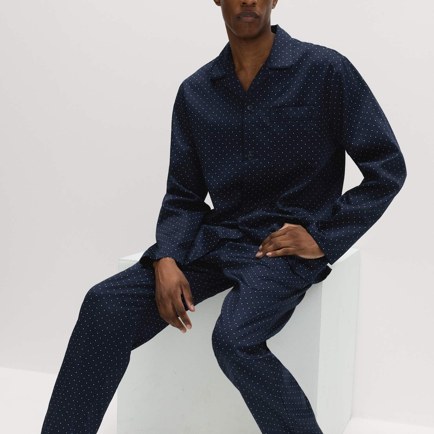 M&S Men's Pure Cotton Polka Dot Pyjama Set - 3XL - Navy Mix