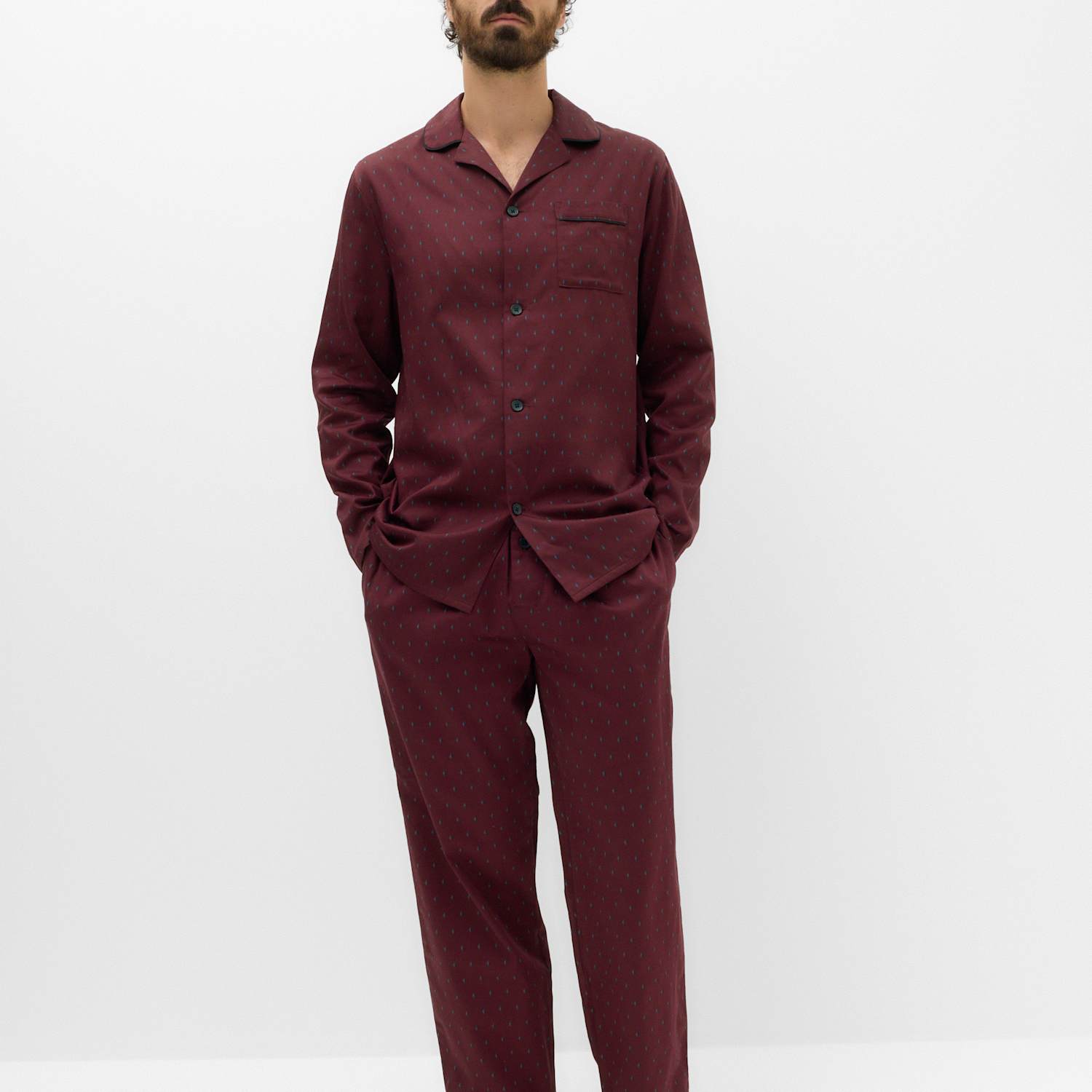 M&S Men's Pure Cotton Foulard Print Pyjama Set - S - Burgundy Mix
