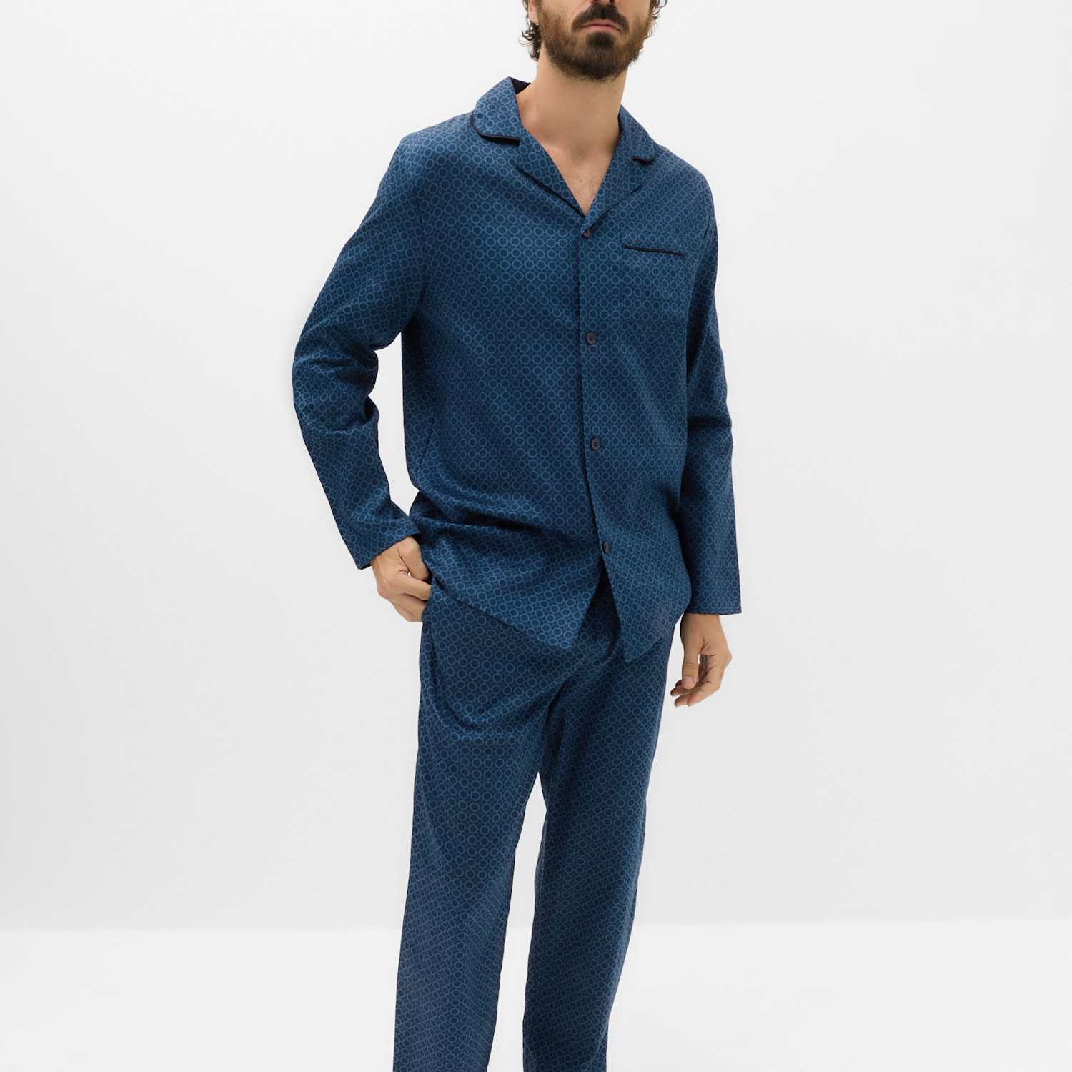 M&S Men's Pure Cotton Foulard Print Pyjama Set - XL - Navy Mix