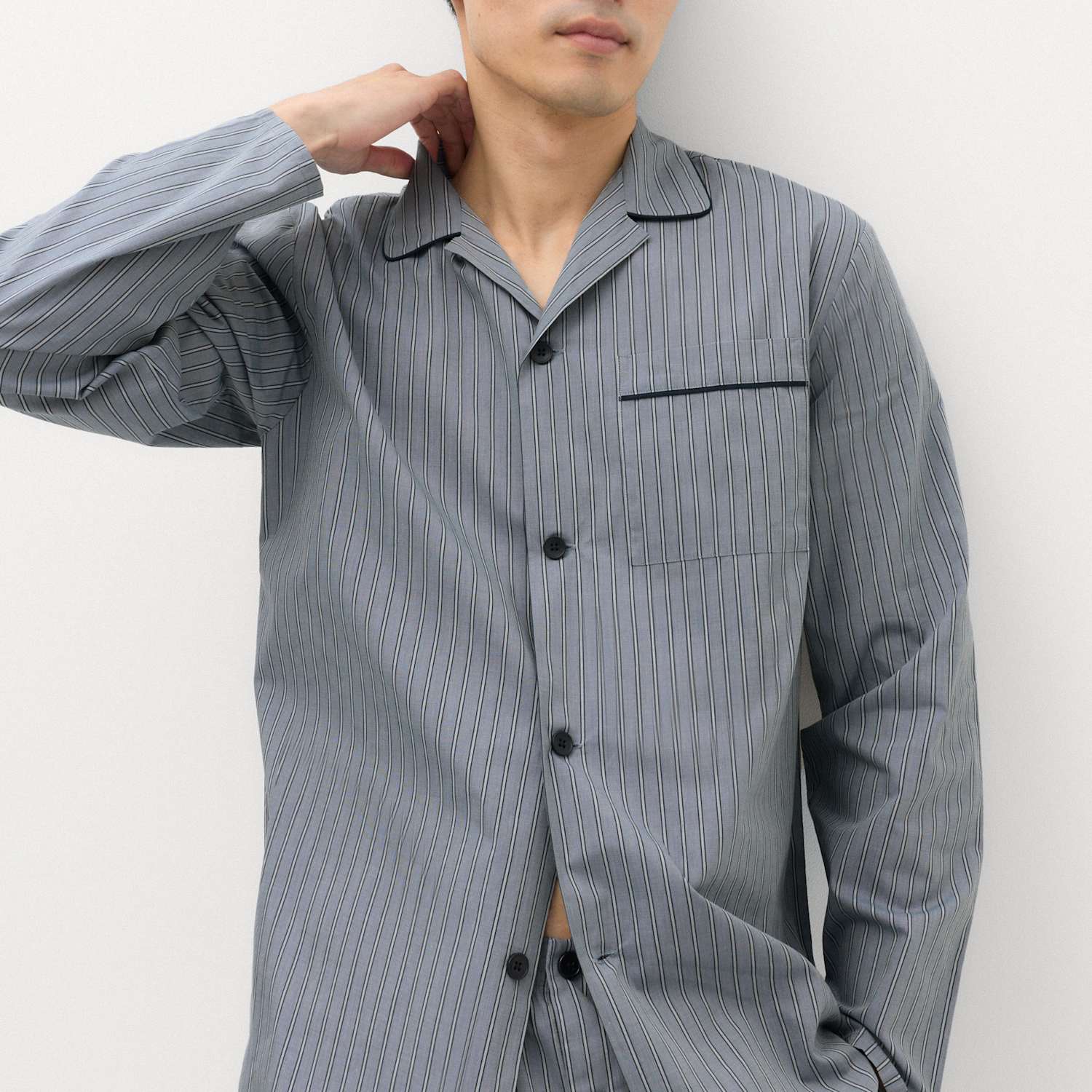 M&S Men's Pure Cotton Striped Pyjama Set - XL - Blue Mix