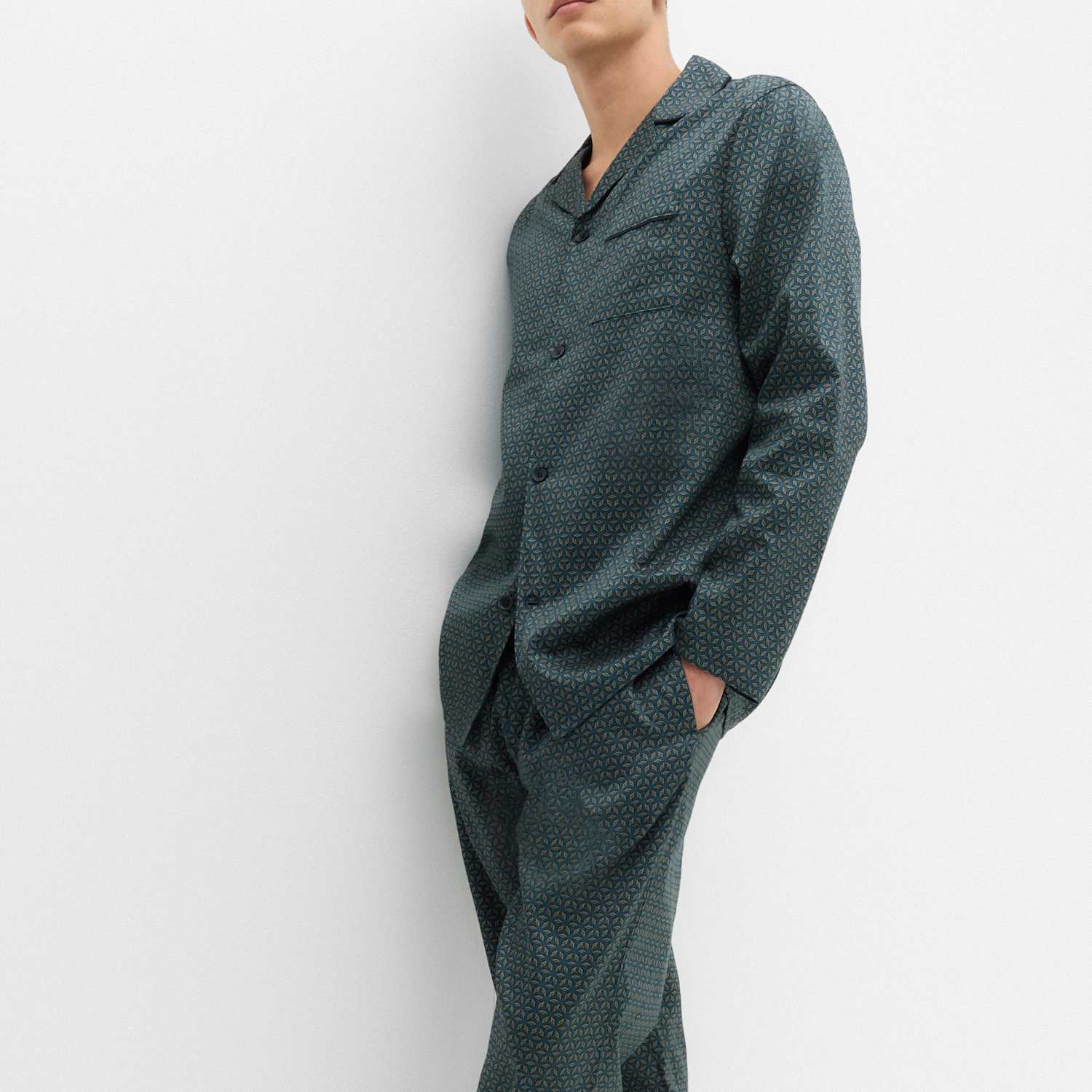M&S Men's Pure Cotton Mosaic Print Pyjama Set - 2XL - Green Mix
