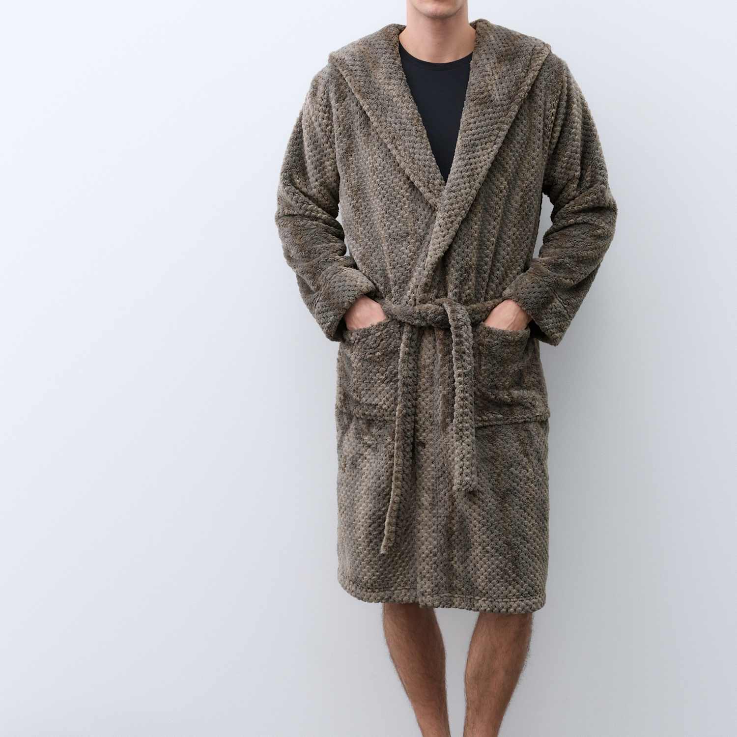 Autograph Men's Fleece Textured Dressing Gown - M - Grey Mix