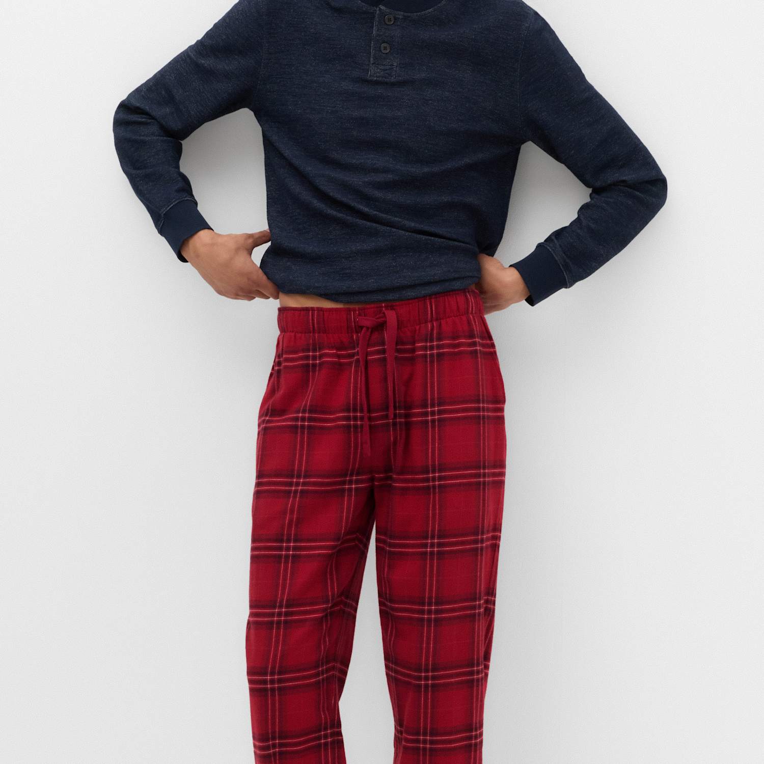 M&S Men's Pure Cotton Checked Pyjama Bottoms - L - Red Mix