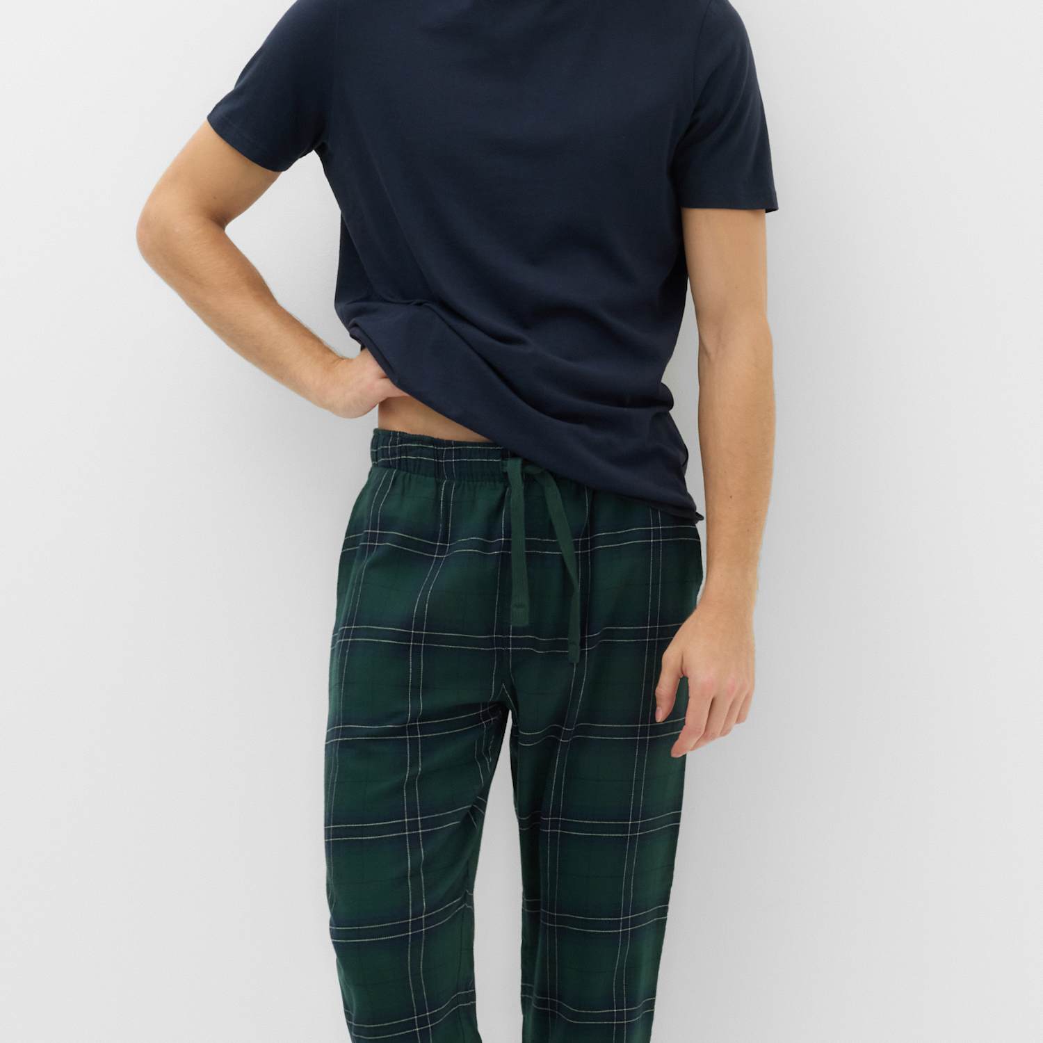 M&S Men's Pure Cotton Checked Joggers - S - Green Mix