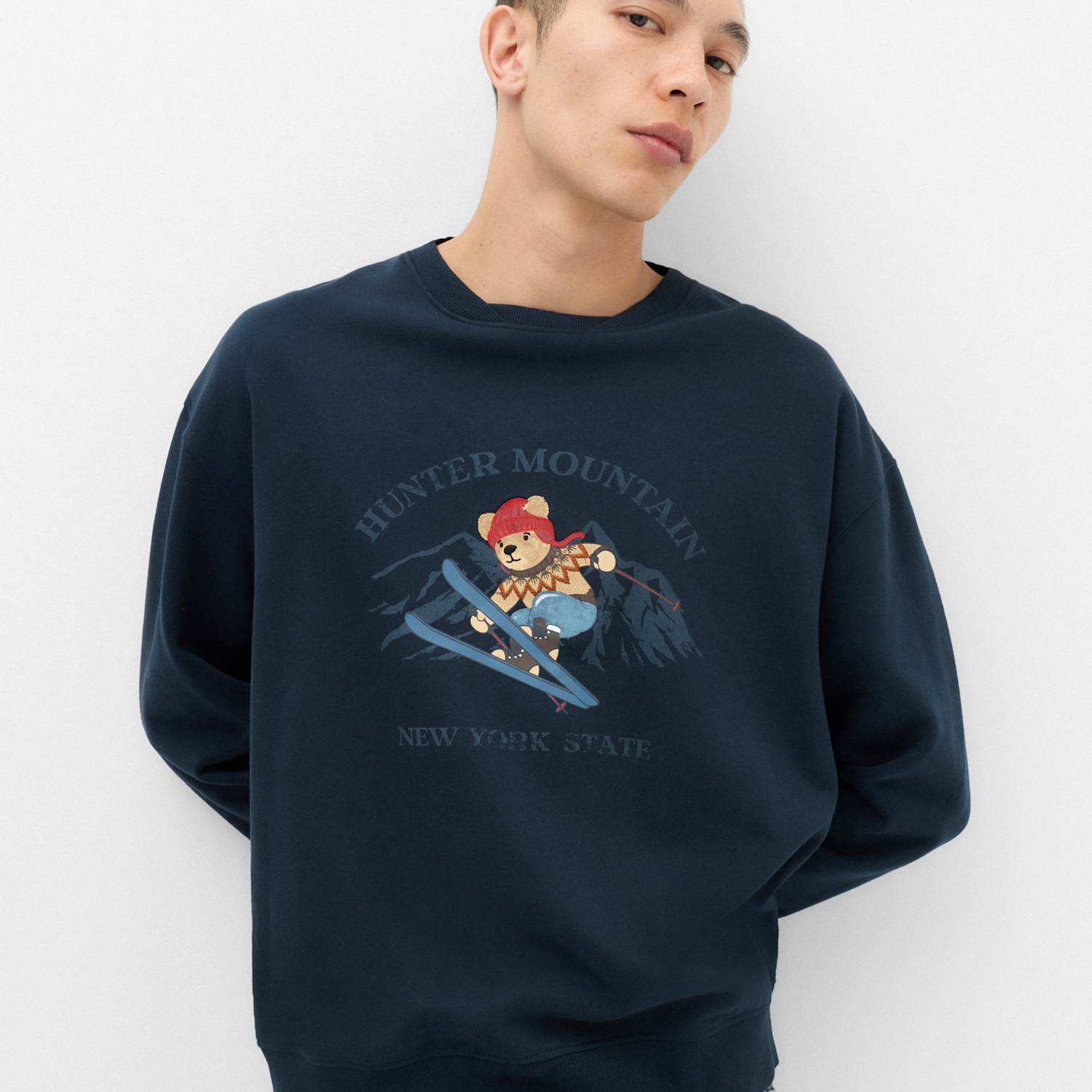 M&S Men's Cotton Rich Spencer Bear Loungewear Sweatshirt - L - Navy Mix