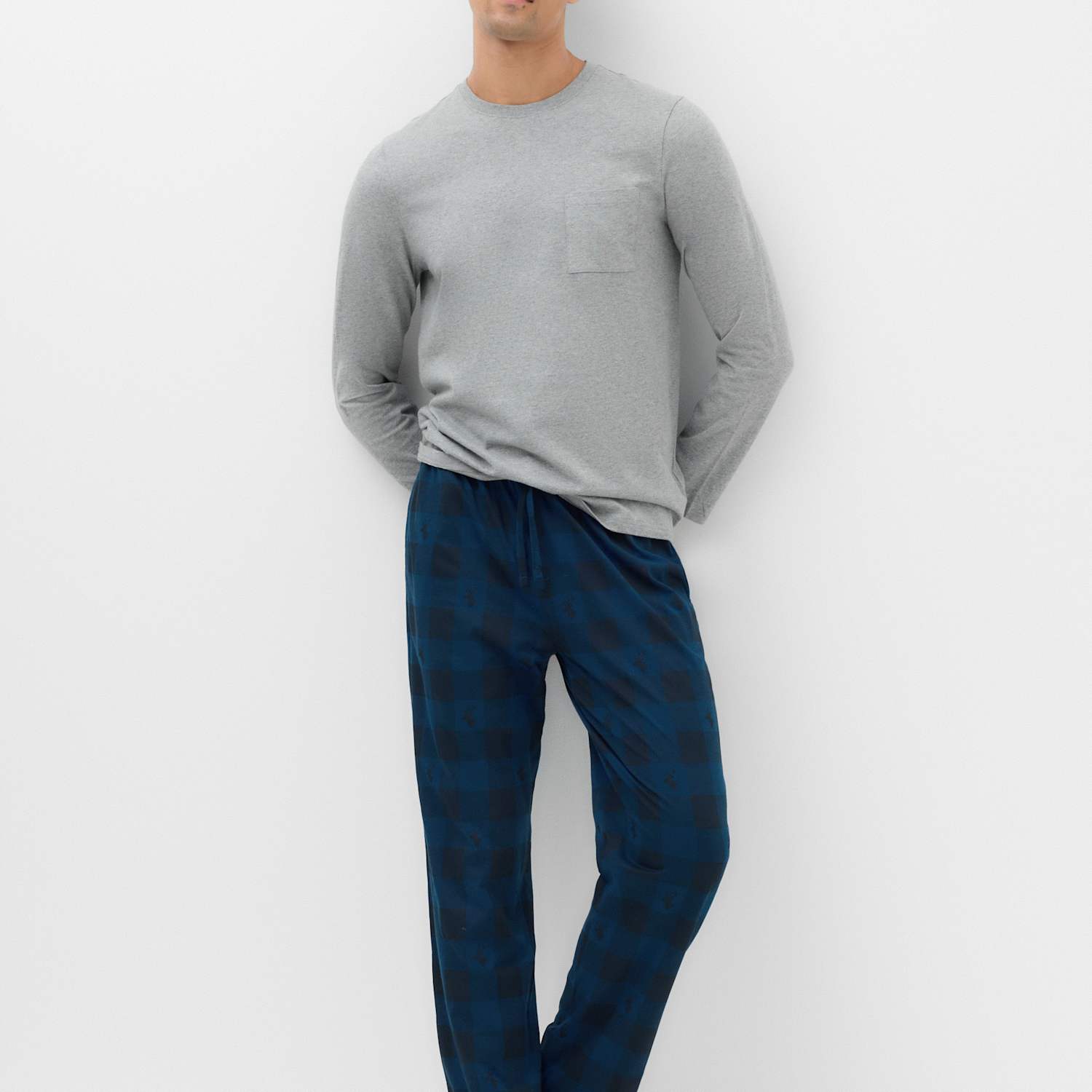 M&S Men's Pure Cotton Stag Pyjama Set - S - Blue Mix