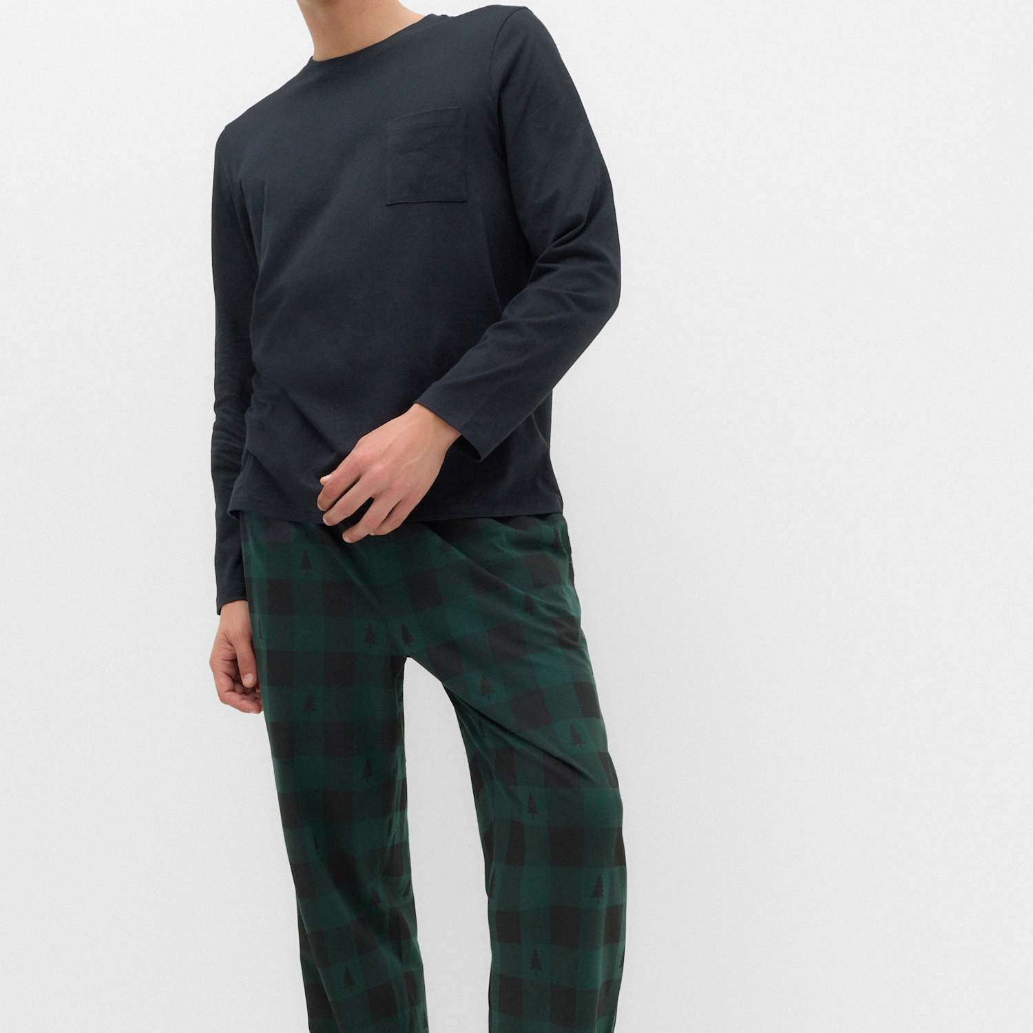 M&S Men's Pure Cotton Checked Pyjama Set - S - Green Mix