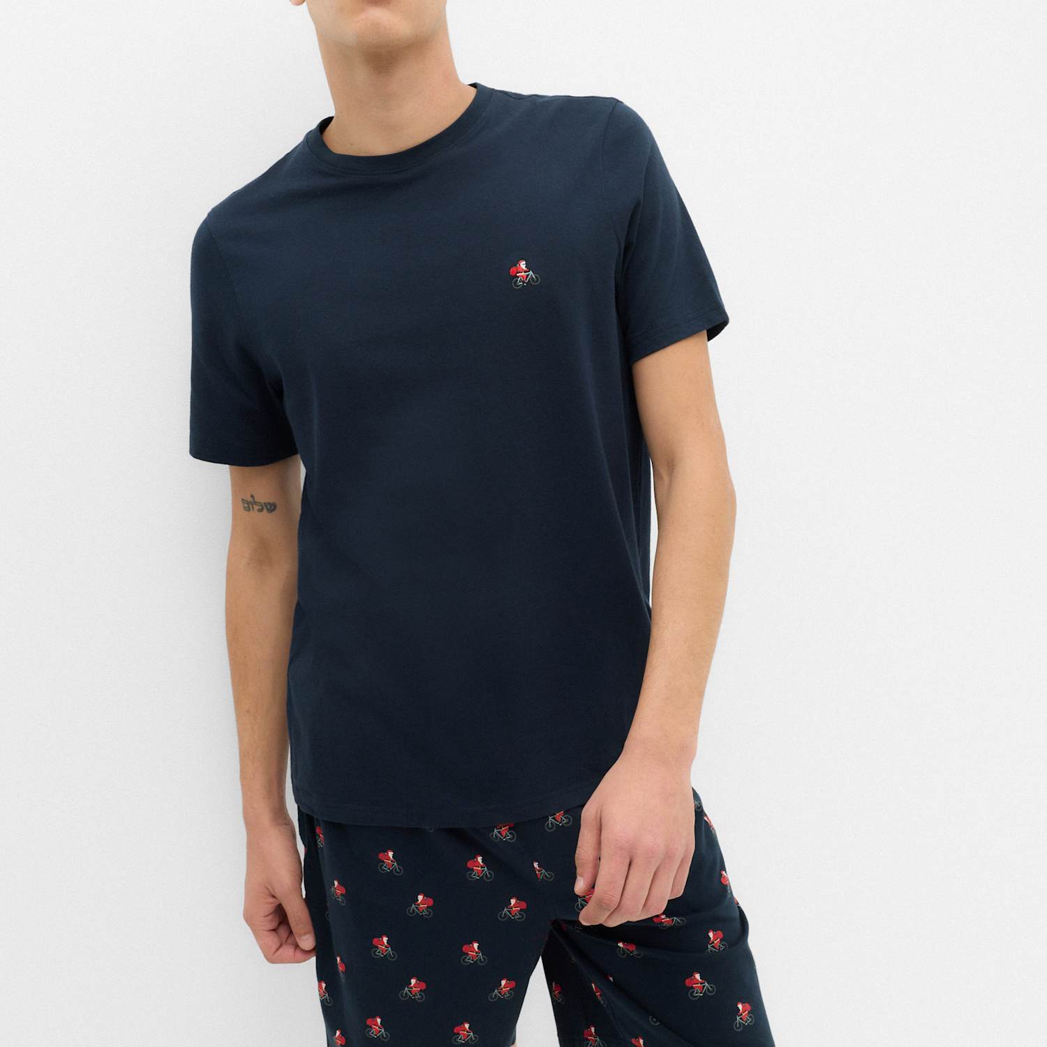 M&S Men's Pure Cotton Santa Pyjama Set - XL - Navy Mix