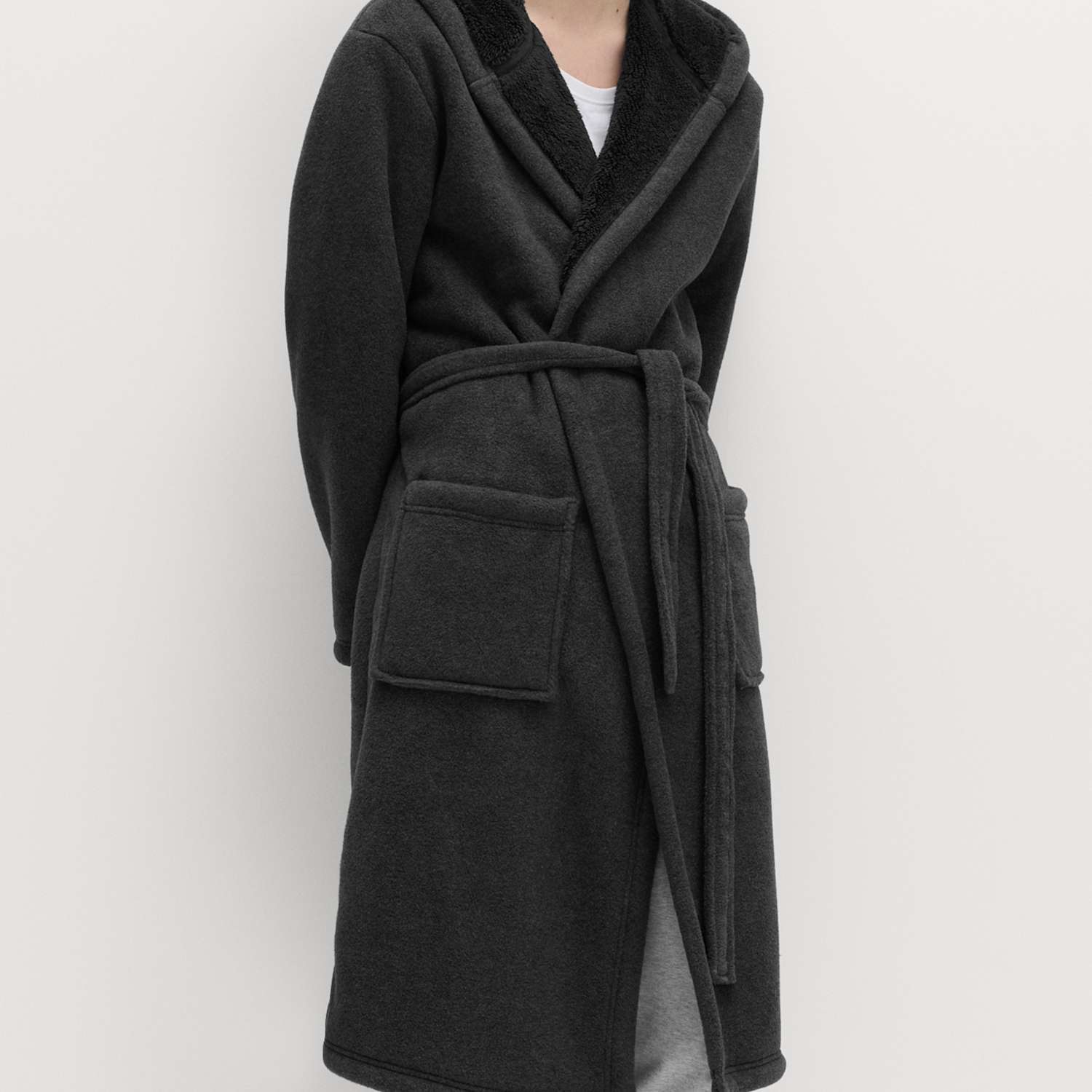 M&S Men's Fleece Supersoft Hooded Dressing Gown - S - Grey Mix