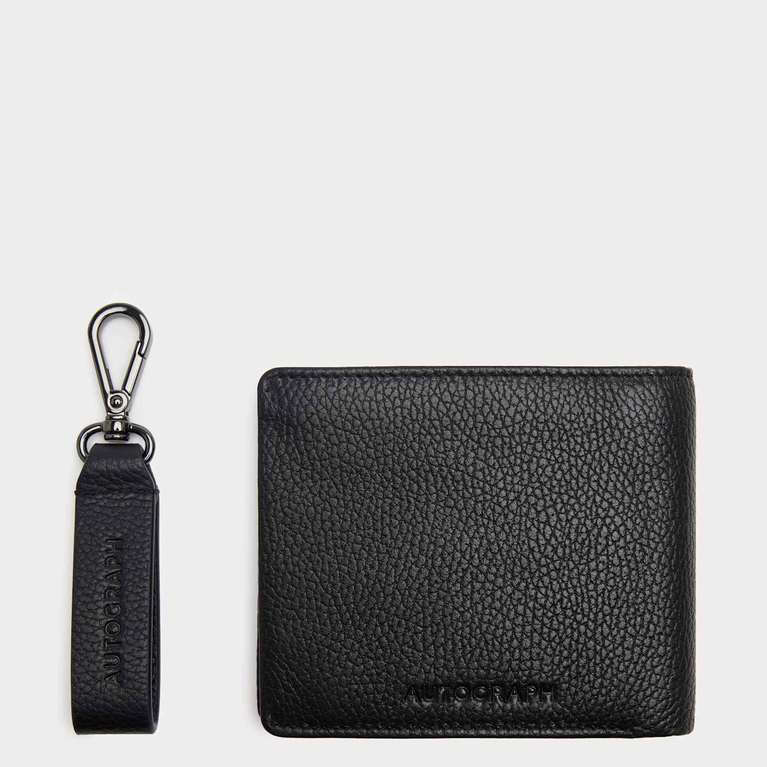 Autograph Men's Leather Textured Wallet & Keyring Gift Set - Black