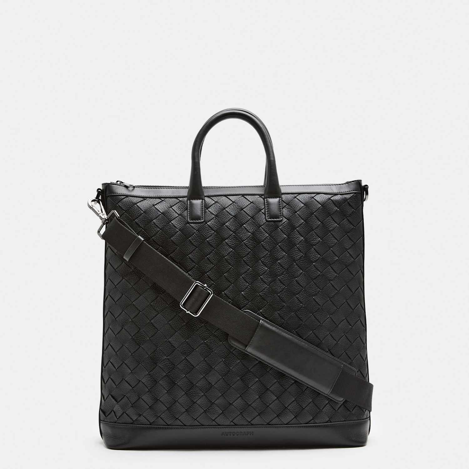 Autograph Men's Leather Zip Tote Bag - Black