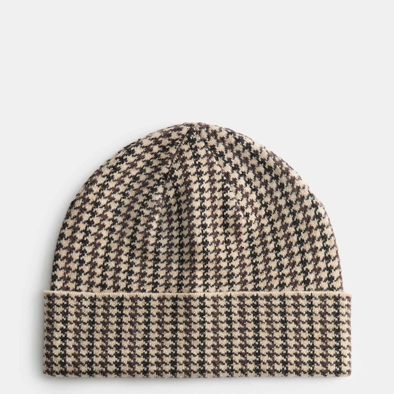 M&S Men's Houndstooth Knitted Beanie Hat - Brown Mix