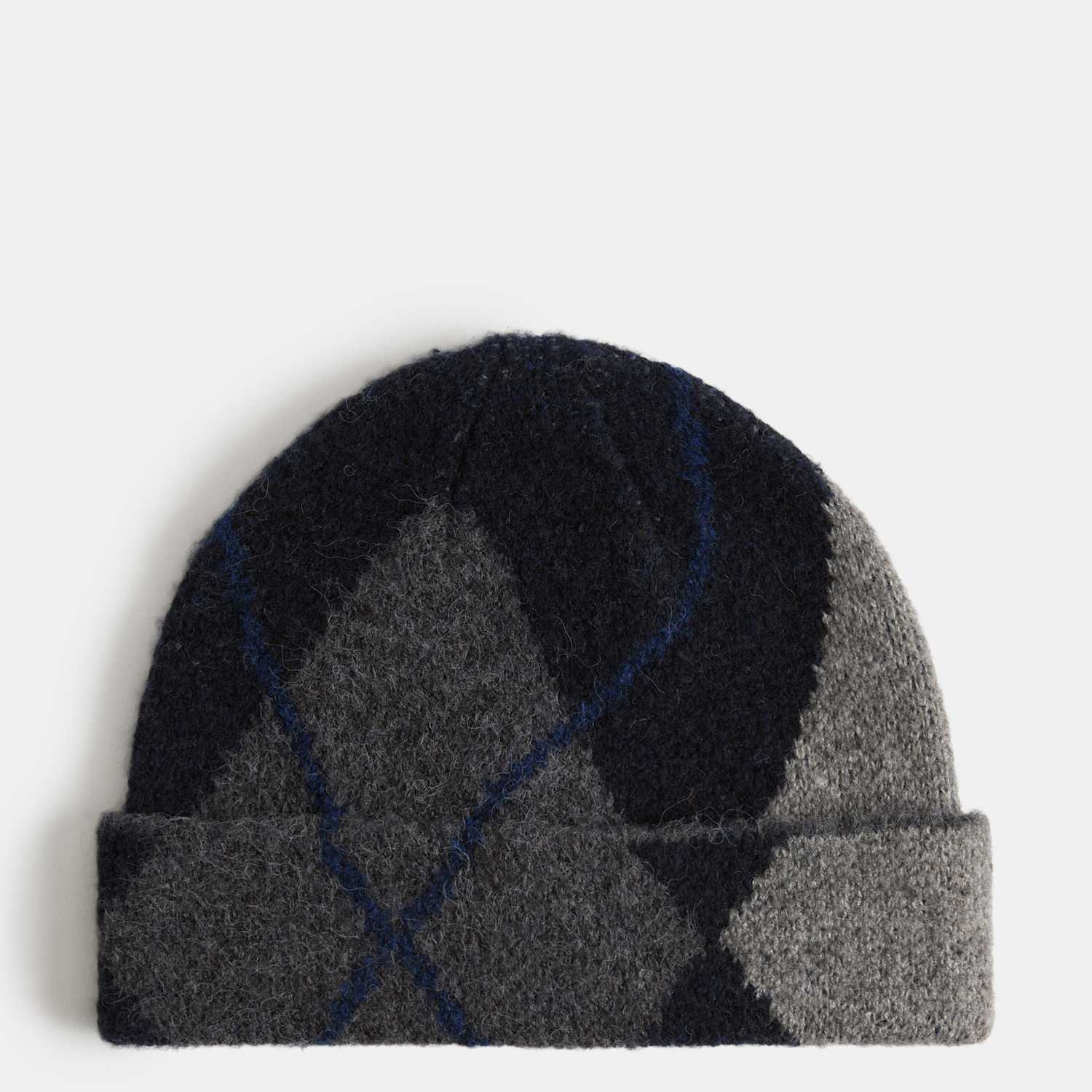 M&S Men's Argyle Beanie Hat - Navy Mix