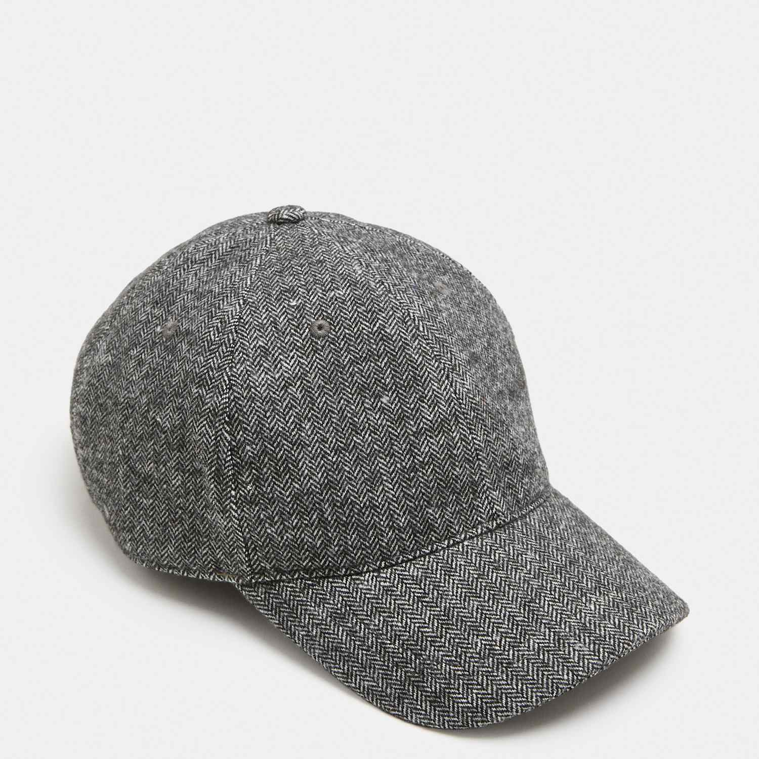 M&S Men's Herringbone Baseball Cap with Wool - Grey Mix