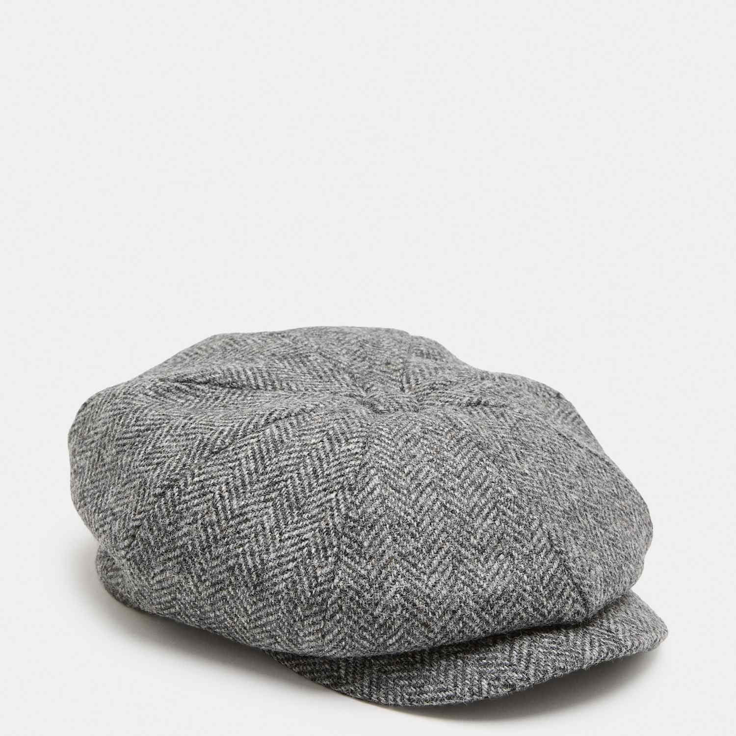 M&S Pure Wool Herringbone Baker Boys Hat - S - M - Grey Mix
