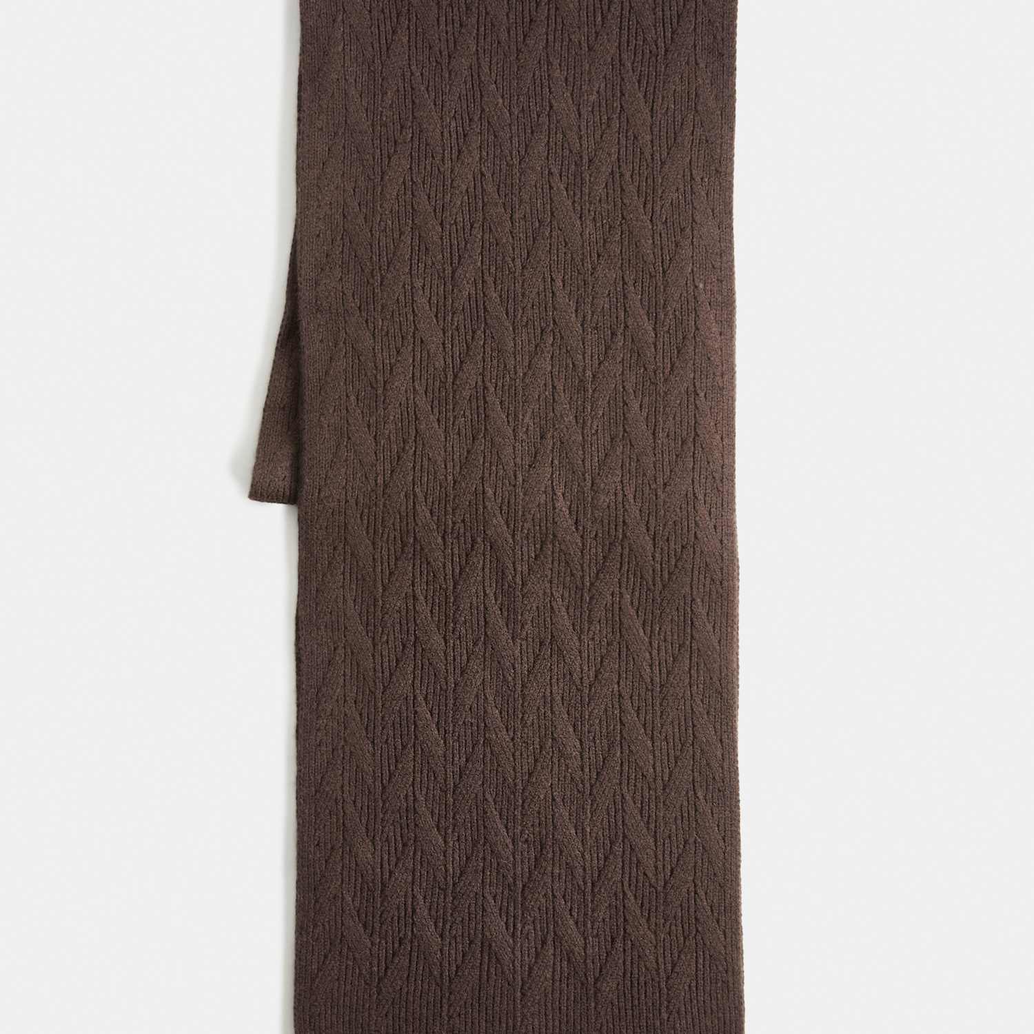 M&S Men's Cable Knit Scarf - Dark Brown