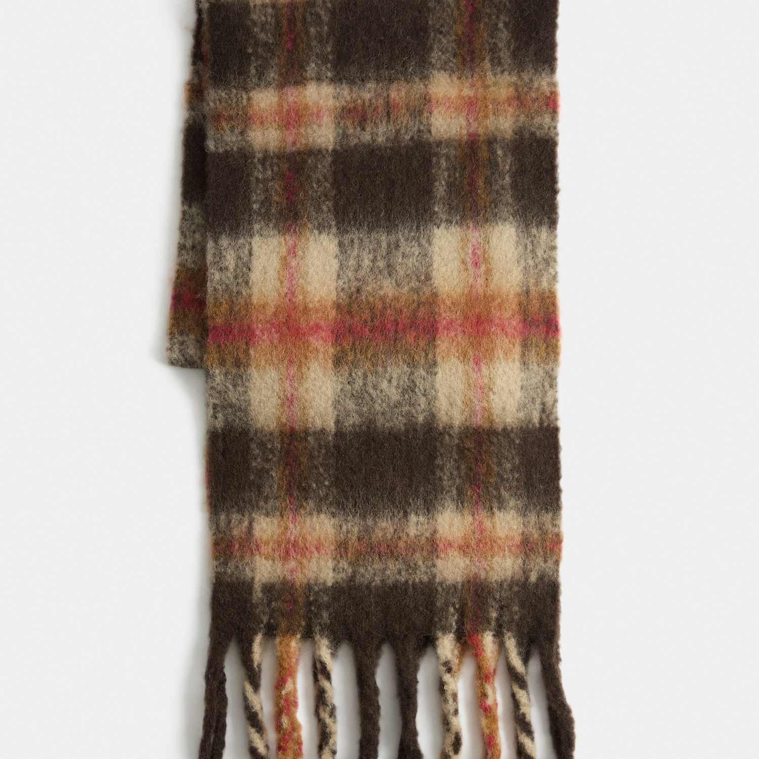 M&S Men's Wool Blend Checked Chunky Scarf - Brown Mix