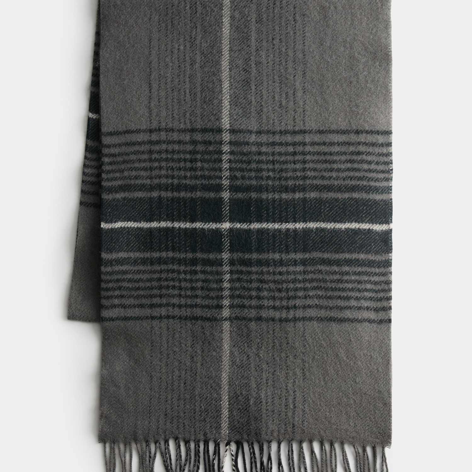 M&S Men's Wool Blend Checked Scarf - Grey Mix