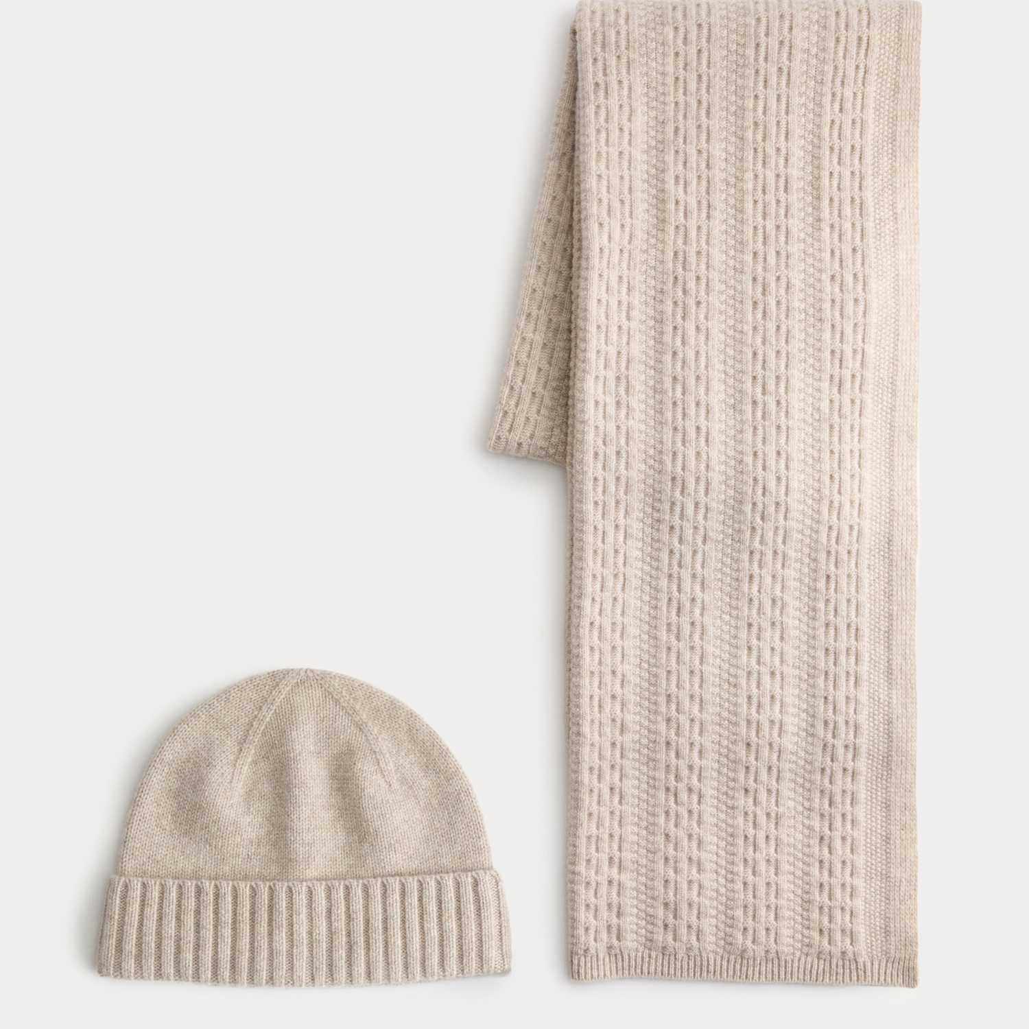 Autograph Men's Pure Merino Wool Cable Knit Oversized Scarf & Hat Set - Natural Mix