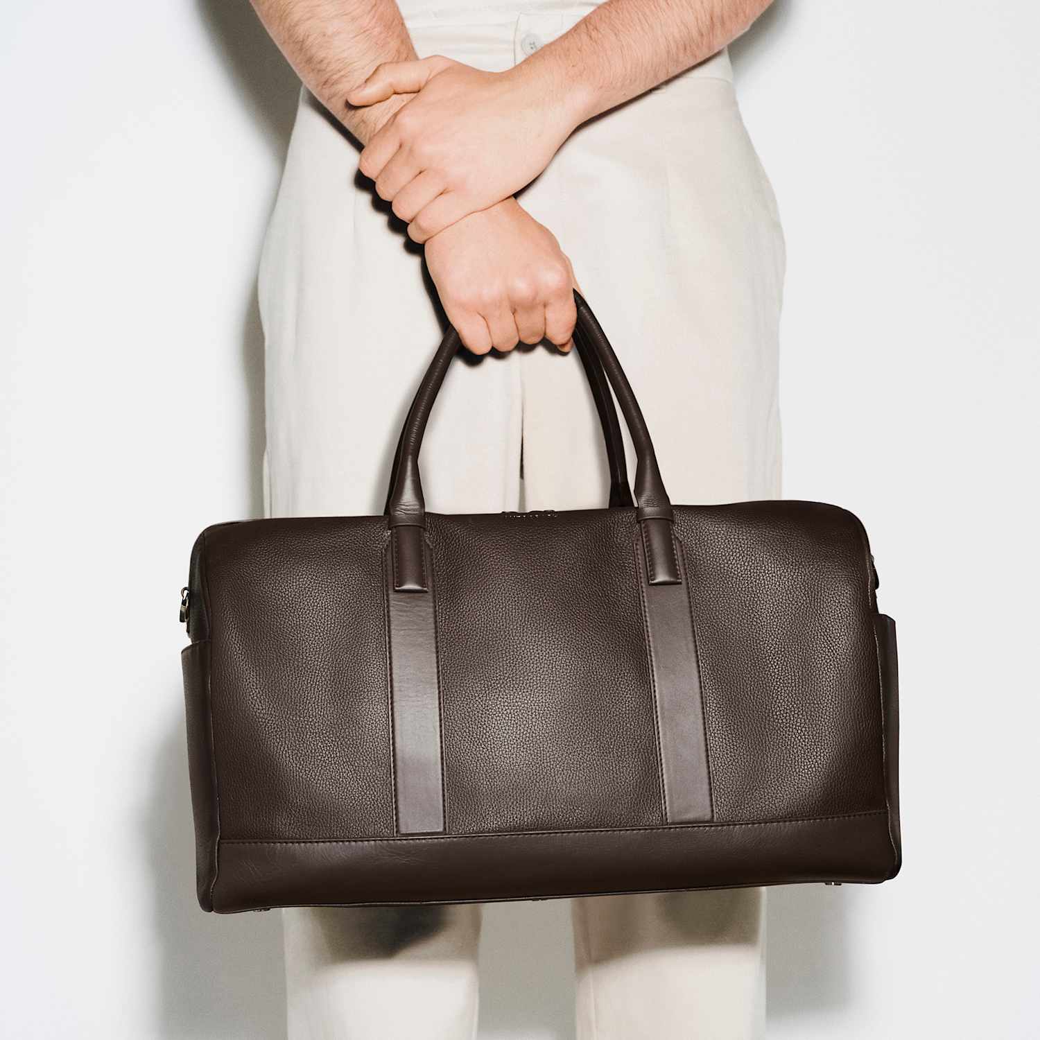 Autograph Men's Leather Pebble Grain Weekend Bag - Brown