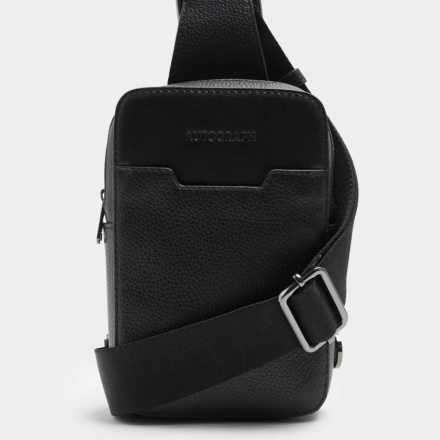 Autograph Men's Grained Leather Phone Pouch - Black