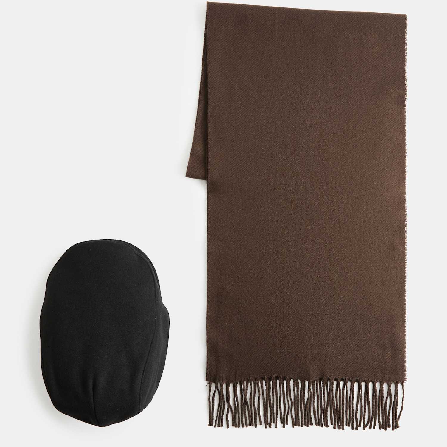 M&S Men's Flat Cap and Scarf Set - Black Mix