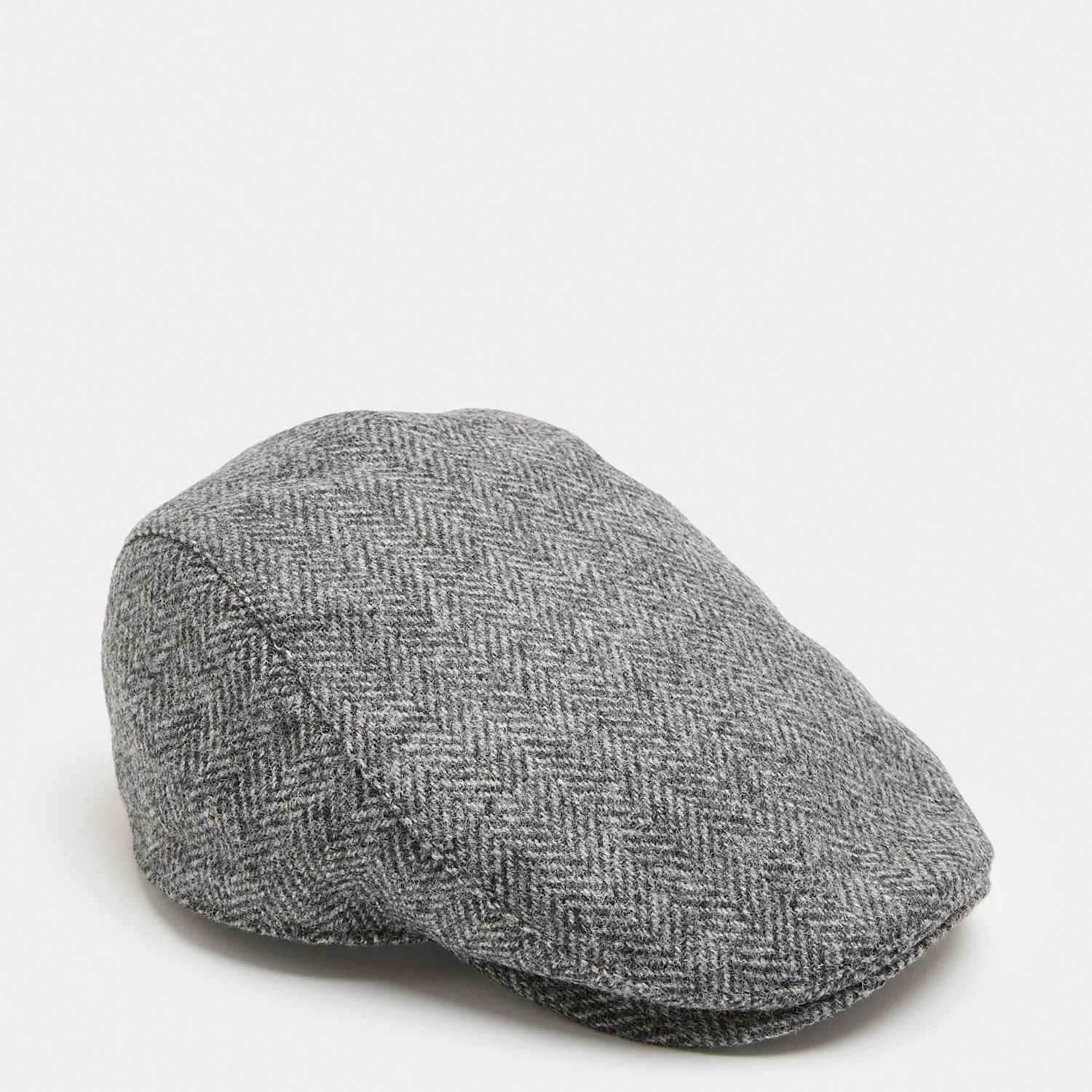 M&S Men's Pure Wool Herringbone Flat Cap with Stormwear - L - XL - Grey Mix