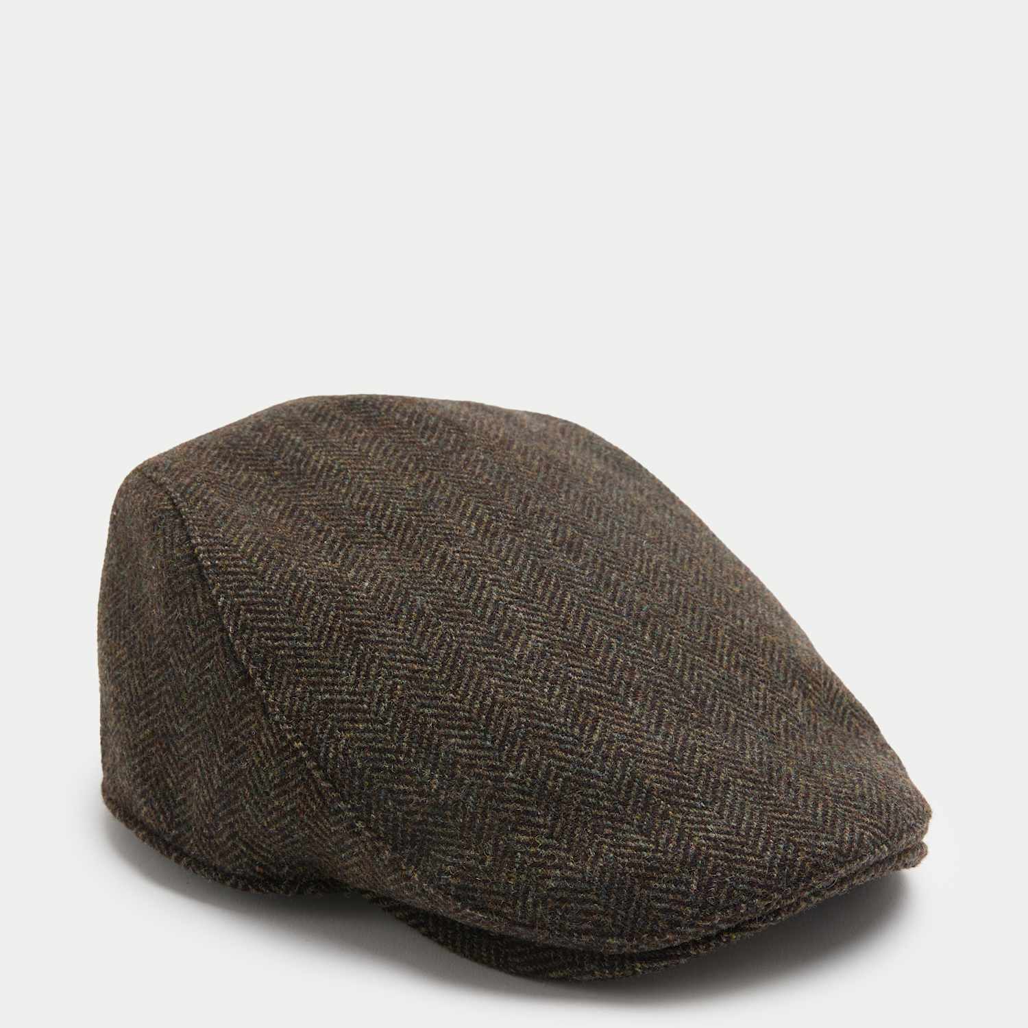 M&S Men's Pure Wool Herringbone Flat Cap - S - M - Khaki