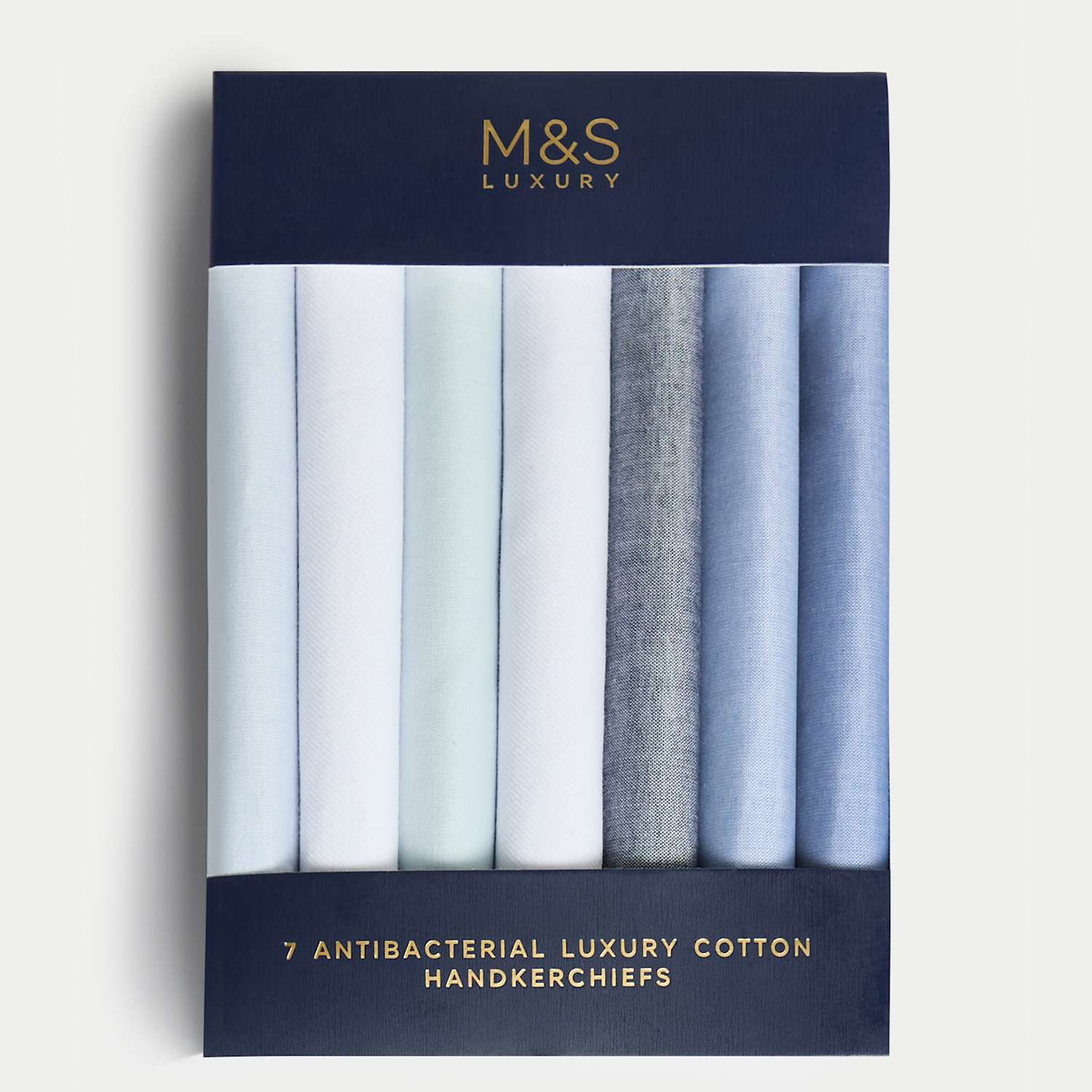 M&S Men's 7pk Antibacterial Pure Cotton Handkerchiefs - Blue Mix