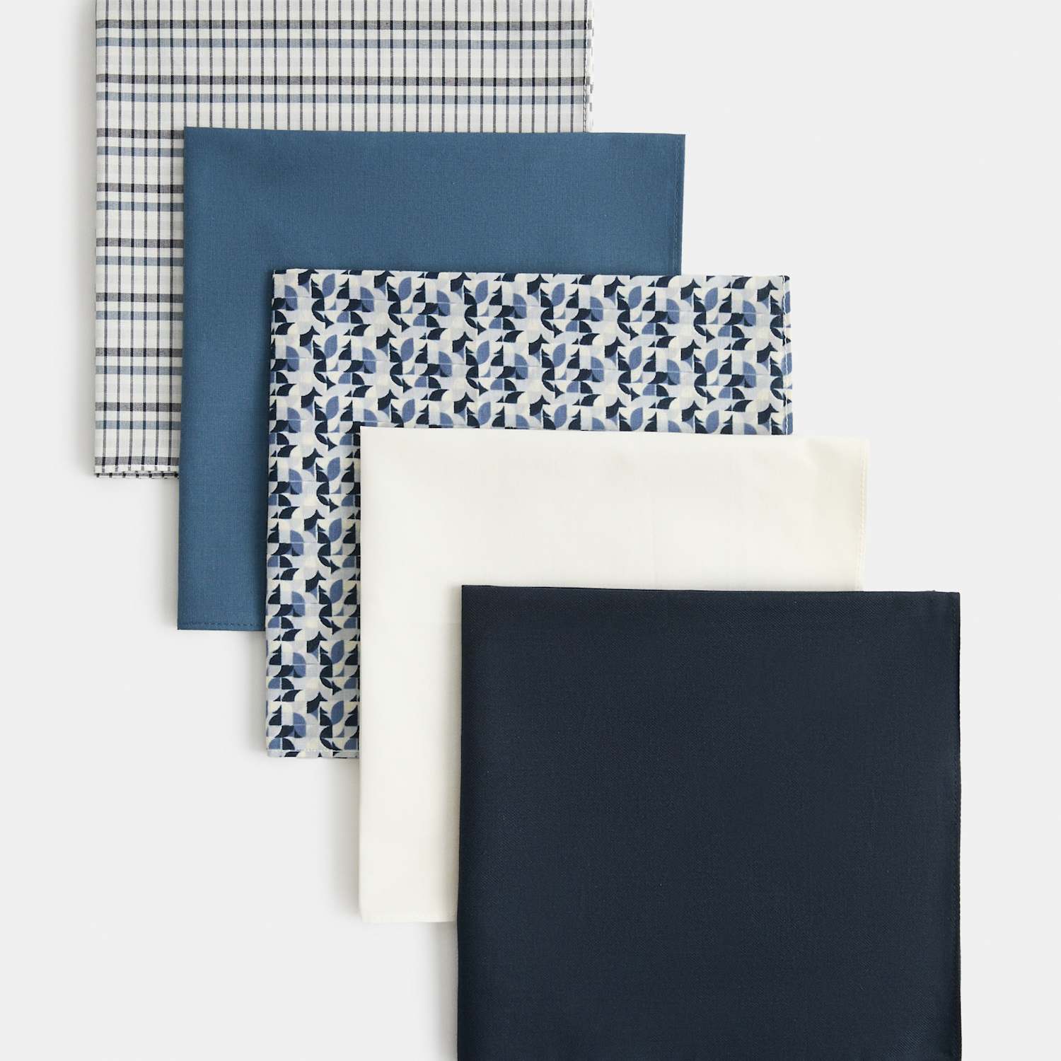 M&S Men's 5pk Pure Cotton Antibacterial Handkerchiefs - Blue Mix