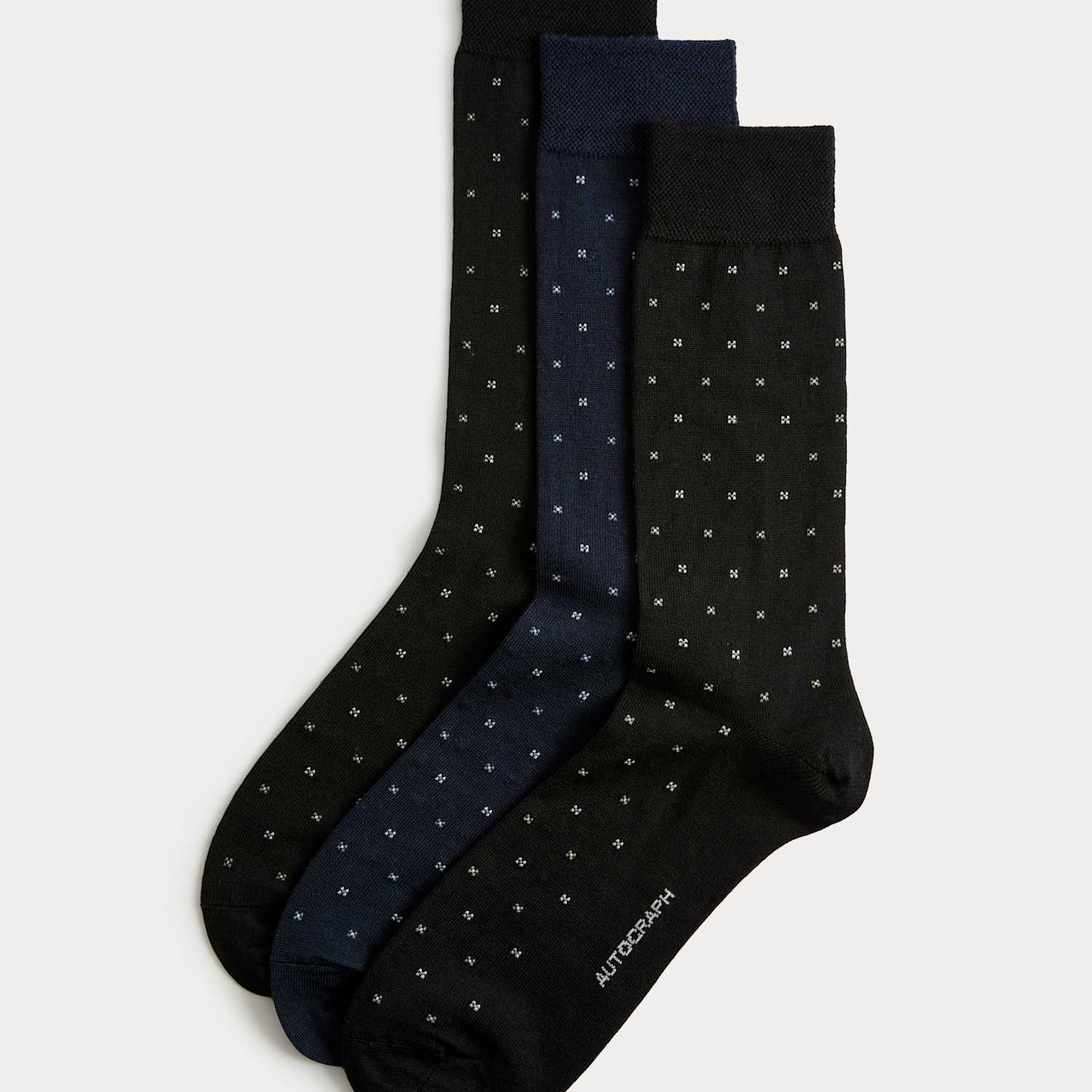 Autograph Men's 3 Pack Geometric Merino Wool Blend Socks - 12½-14 ½ - Black Mix