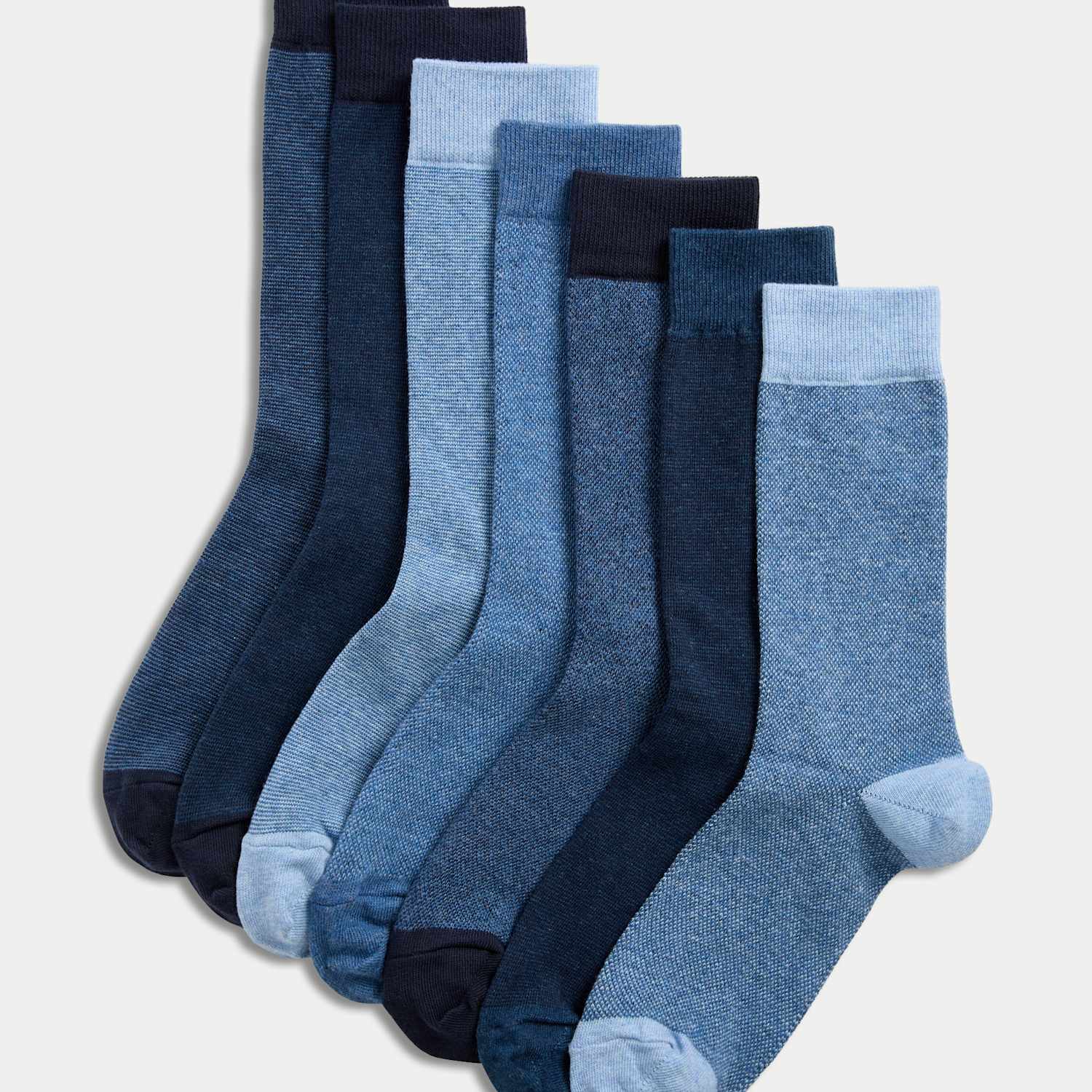 M&S Men's 7 Pack Cool & Fresh Cotton Rich Socks - 6-8 ½ - Denim Mix