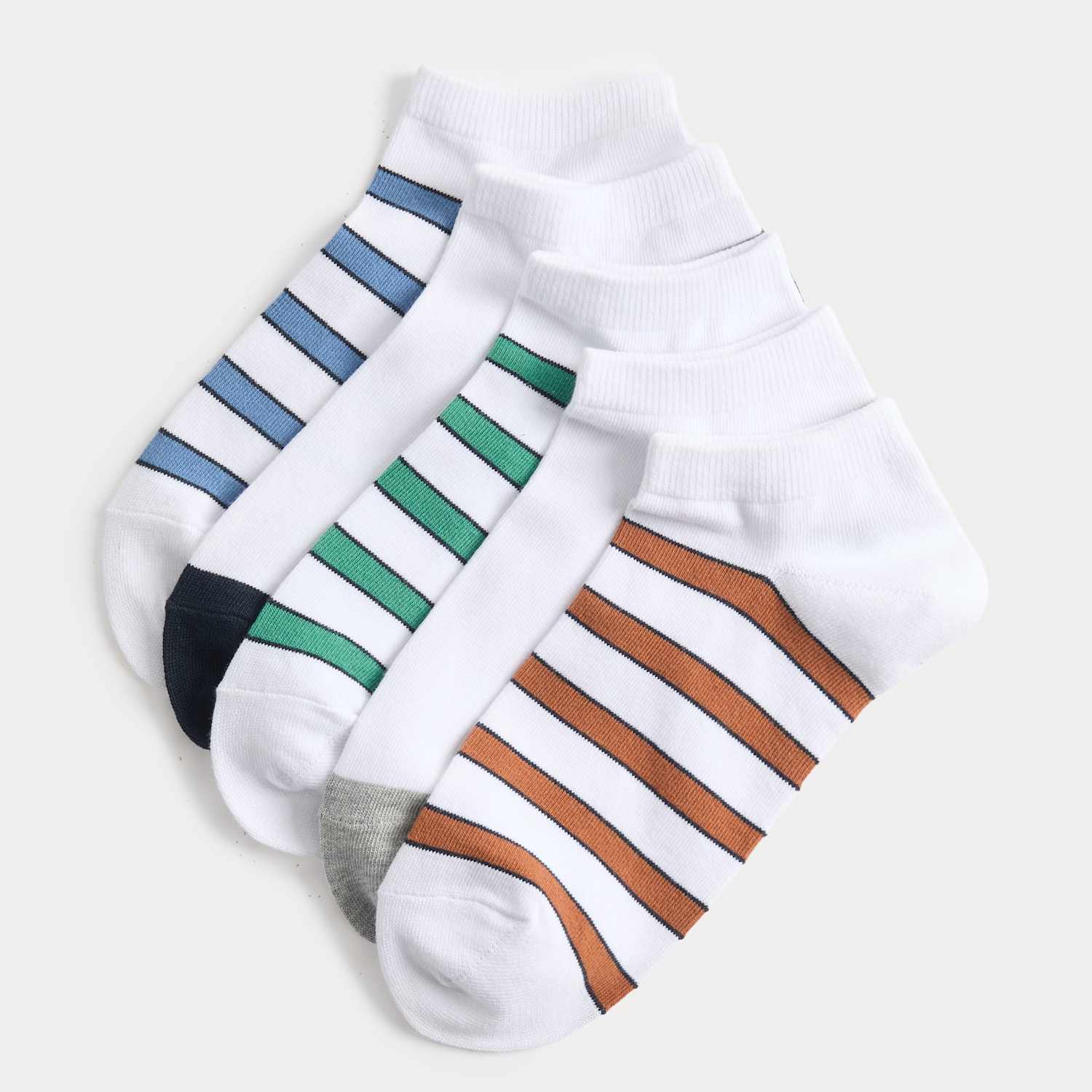 M&S Men's 5 Pack Striped Cool & Fresh Cotton Rich Trainer Liners - 9-12 - White Mix