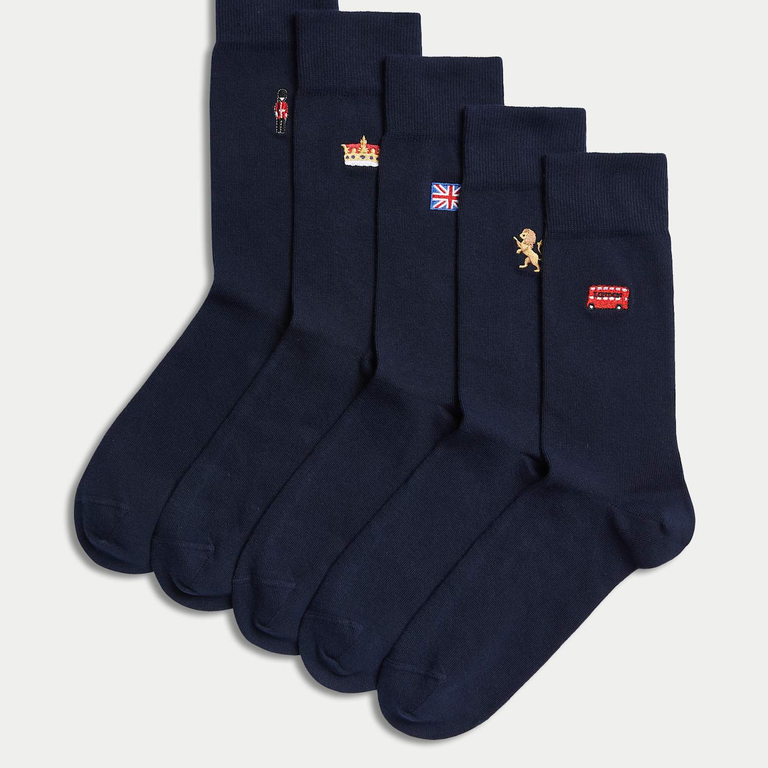 M&S Men's 5 Pack Cool & Fresh British Cotton Rich Socks - 9-12 - Navy Mix