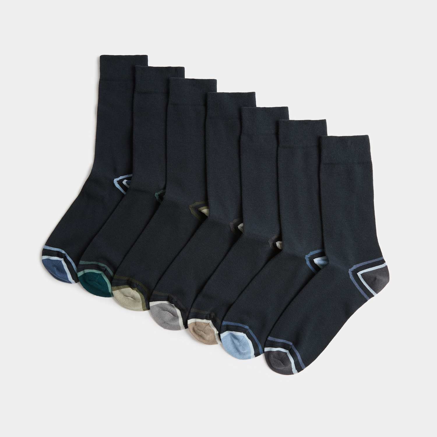 M&S Men's 7 Pack Cool & Fresh Cotton Rich Socks - 9-12 - Navy Mix