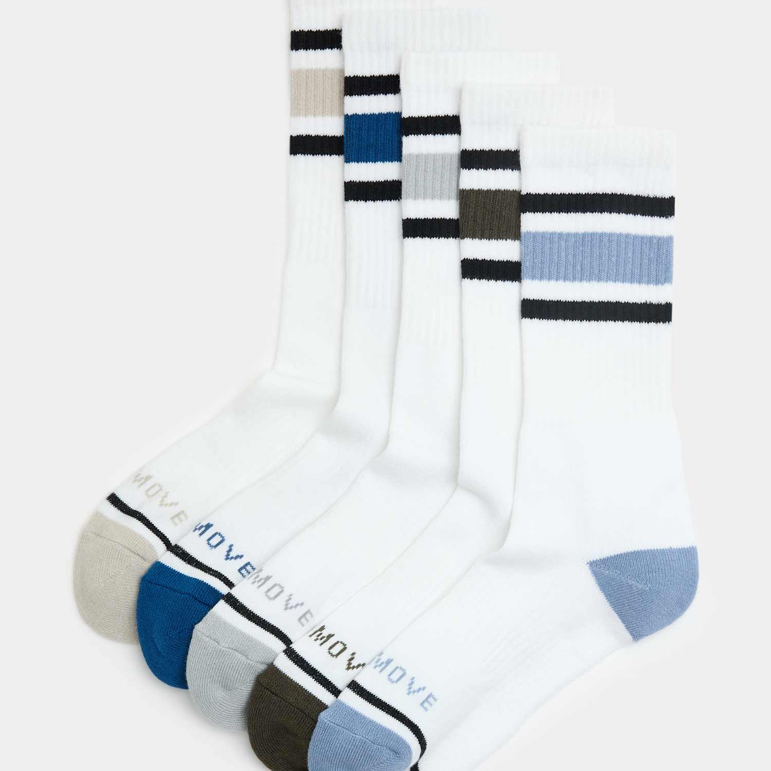 Goodmove Men's 5 Pack Cool & Fresh Cotton Rich Cushioned Sports Socks - 12½-14 ½ - White Mix