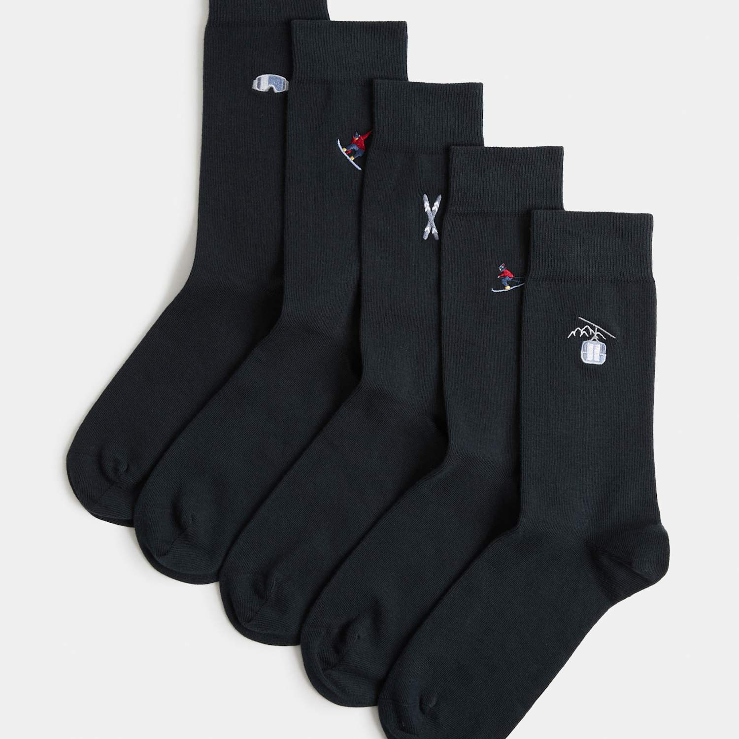 M&S Men's 5 Pack Cool & Fresh Cotton Rich Ski Socks - 12½-14 ½ - Navy Mix